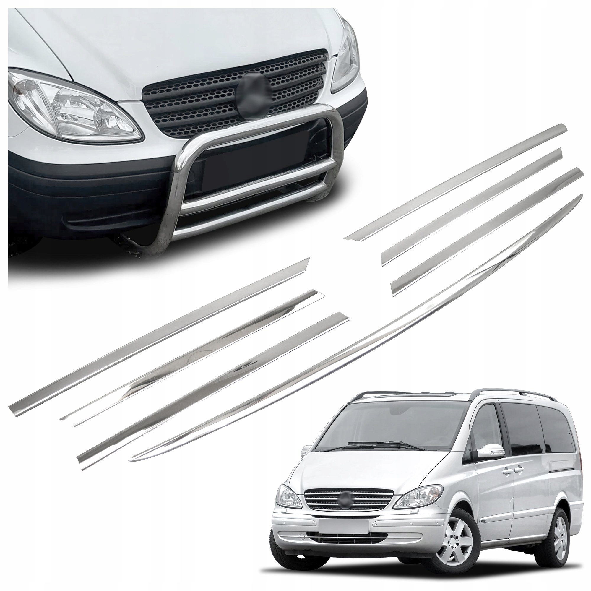 Lišty atrapy predného maskovacieho grilu pre Mercedes Viano W639 2003-2010