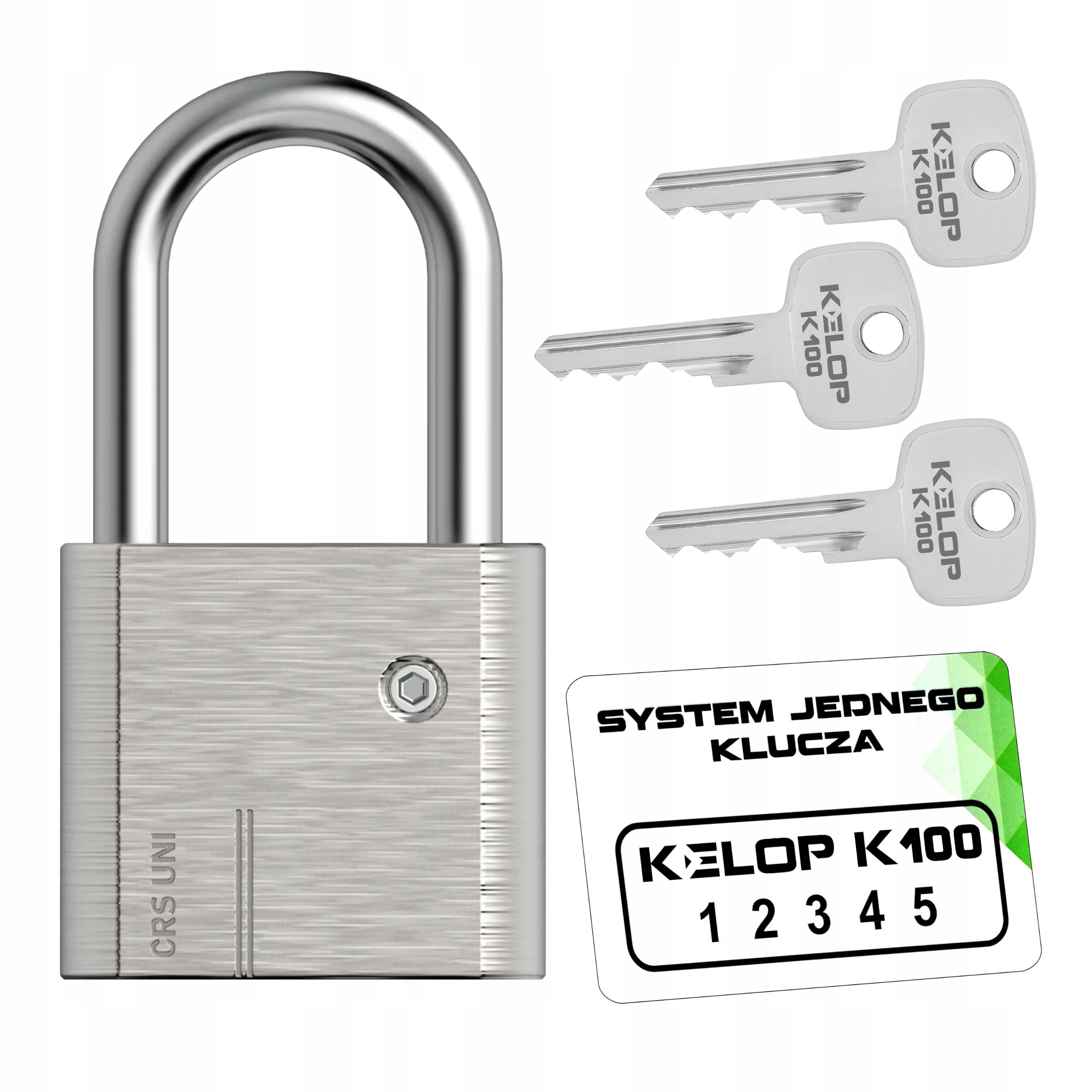 visací zámek Kelop K100 Crs Uni S50 niklový systém jednoho klíče