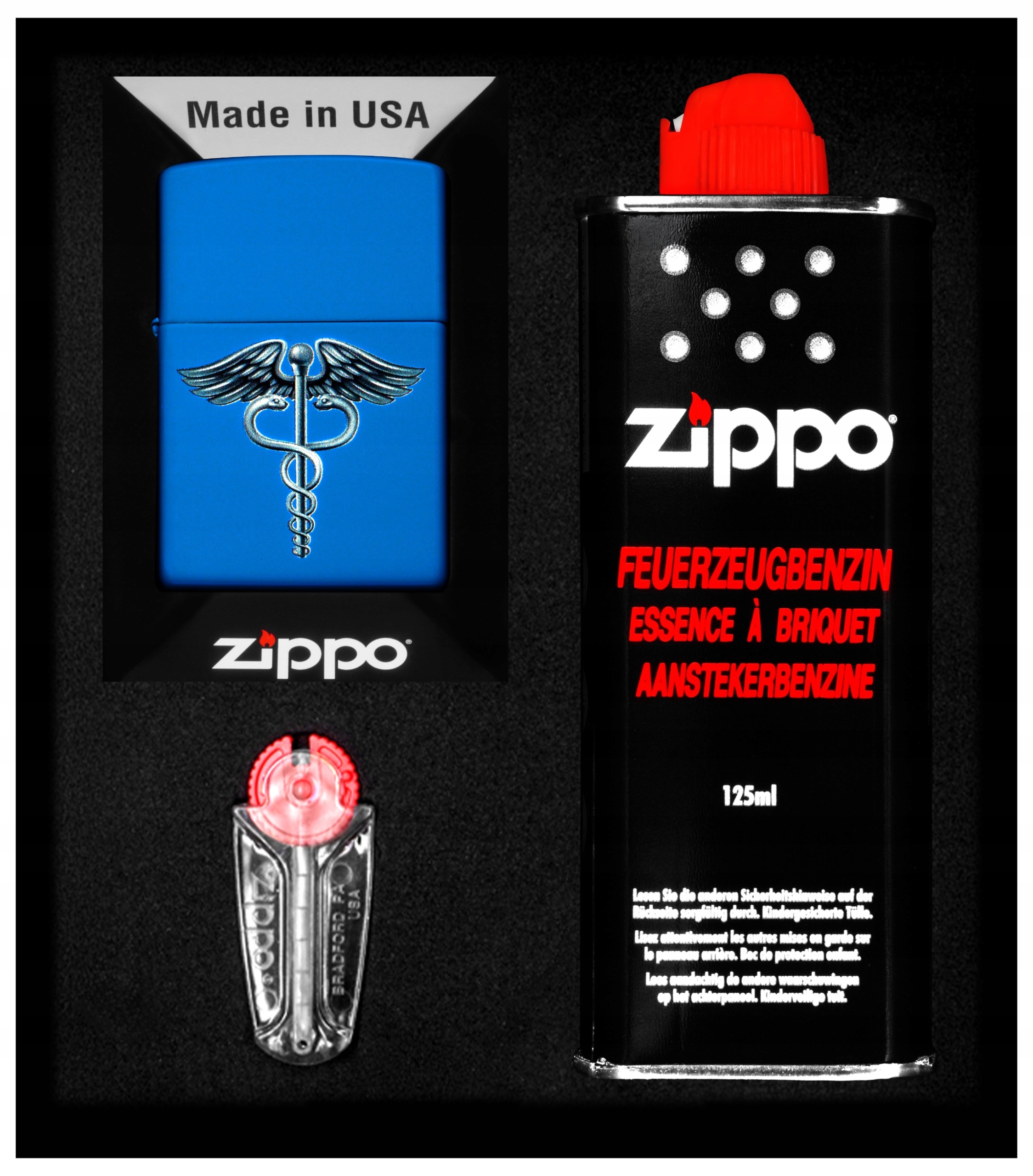 Sada Zippo Zapalovač Caduecus Symbol Design Dárkový No1