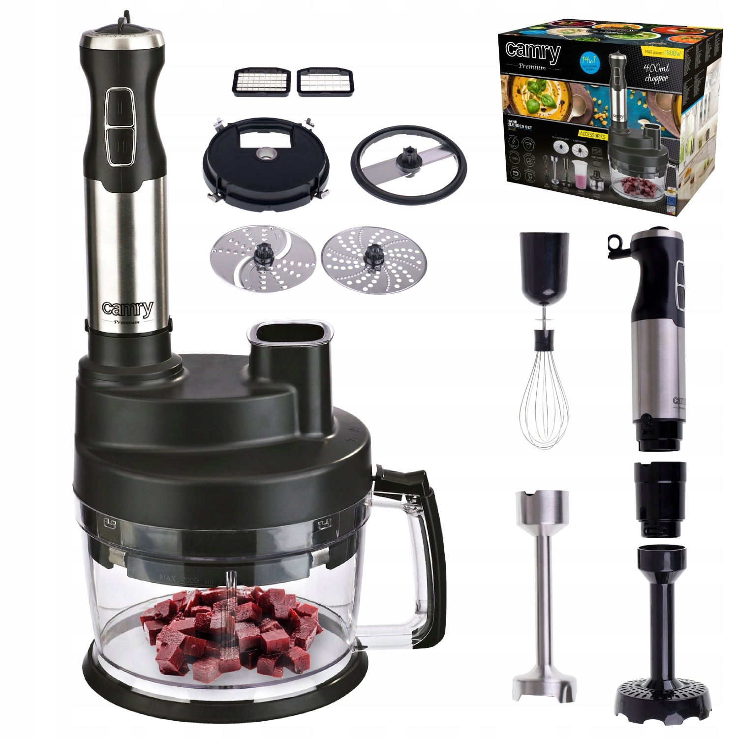 Tyčový Mixér Multifunkčný Robot Turbo Sada 1600W Rozdrvovač 14v1
