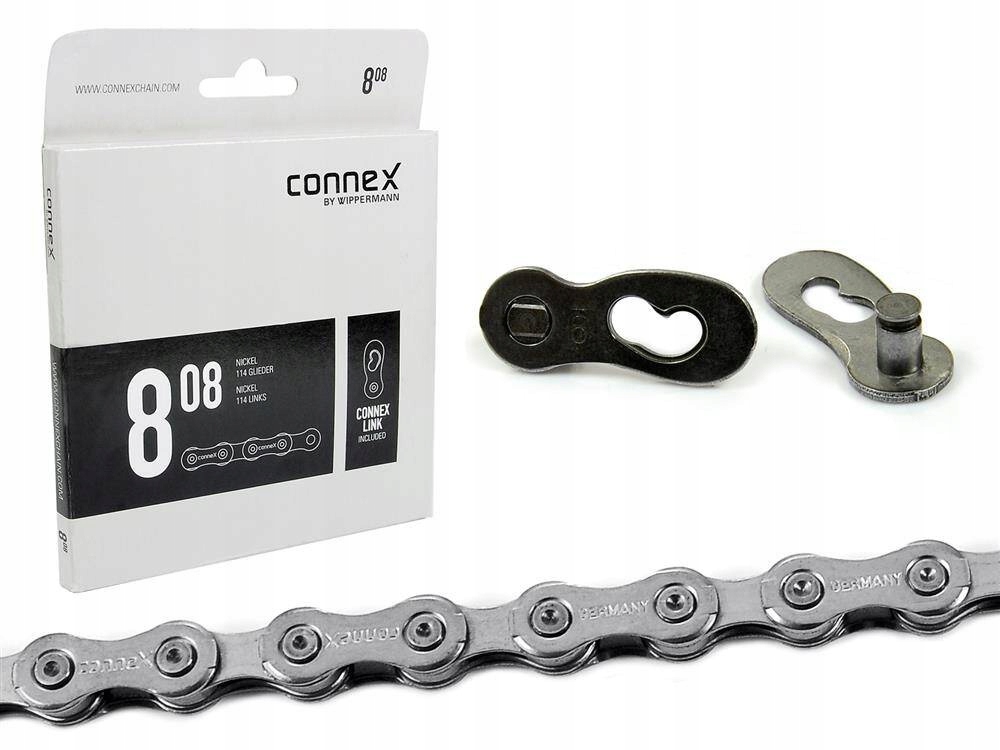 Łańcuch rowerowy Connex 808 6 7 8 rzędowy niklowany 114 ogniw Spinka