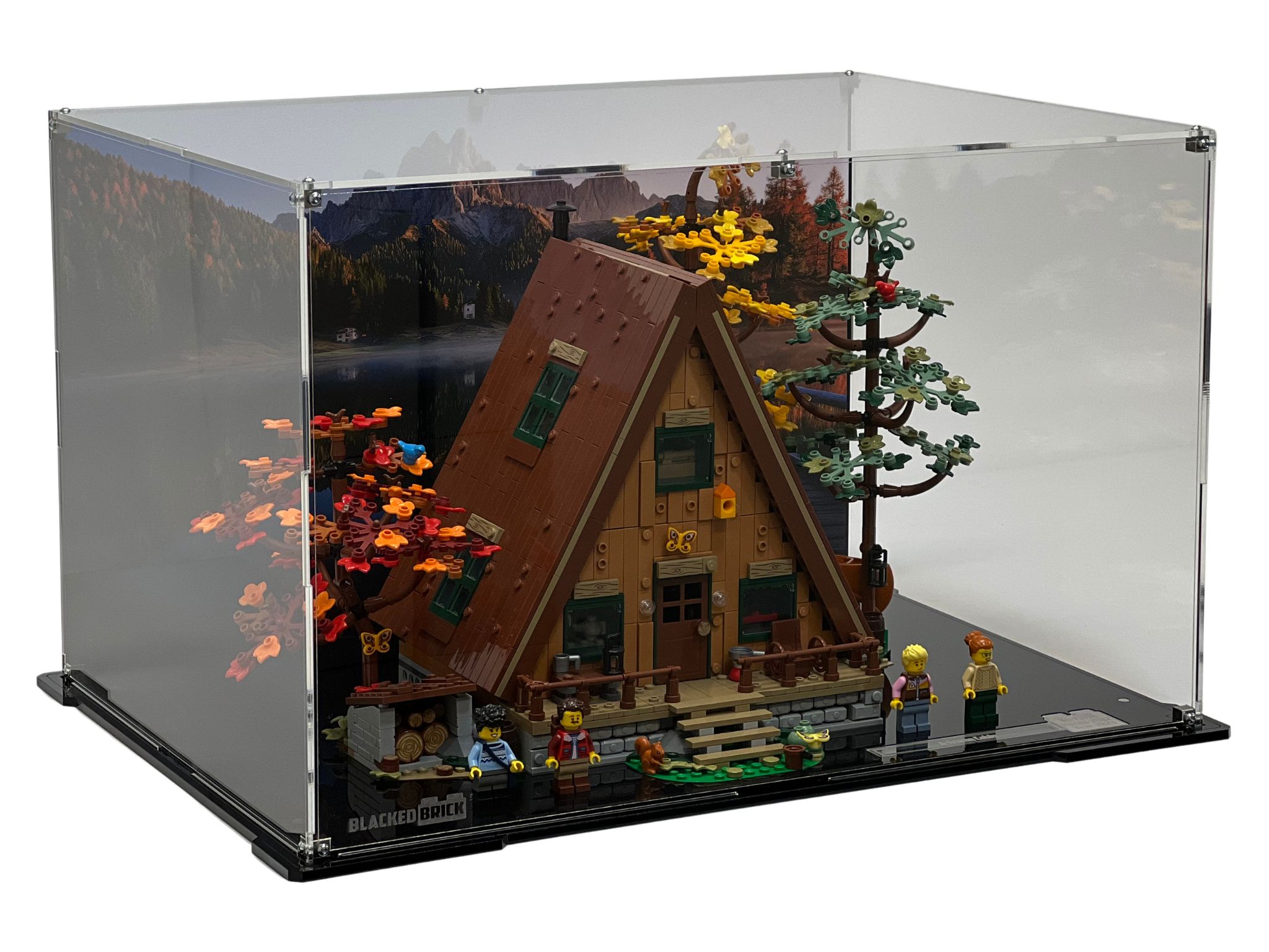 Vitrína s pozadím Blacked Brick pre Lego 21338 Ideas Chatka v tvare A