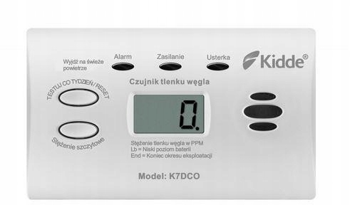 Czujnik czadu KIDDE K7DCO Wyświetlacz LCD 10 LAT Typ alarmu bezprzewodowy
