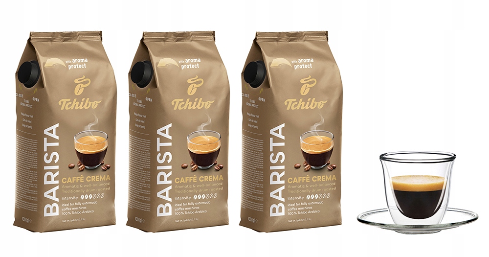 Kawa ziarnista Tchibo Barista Caffe Crema 3kg szklanka do espresso