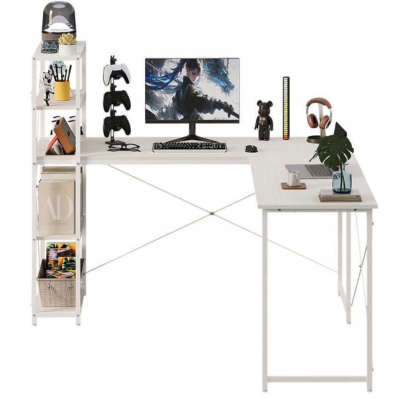 Počítačový Stôl S Policami A Regálom Biely Industriálny Loft 144 CM