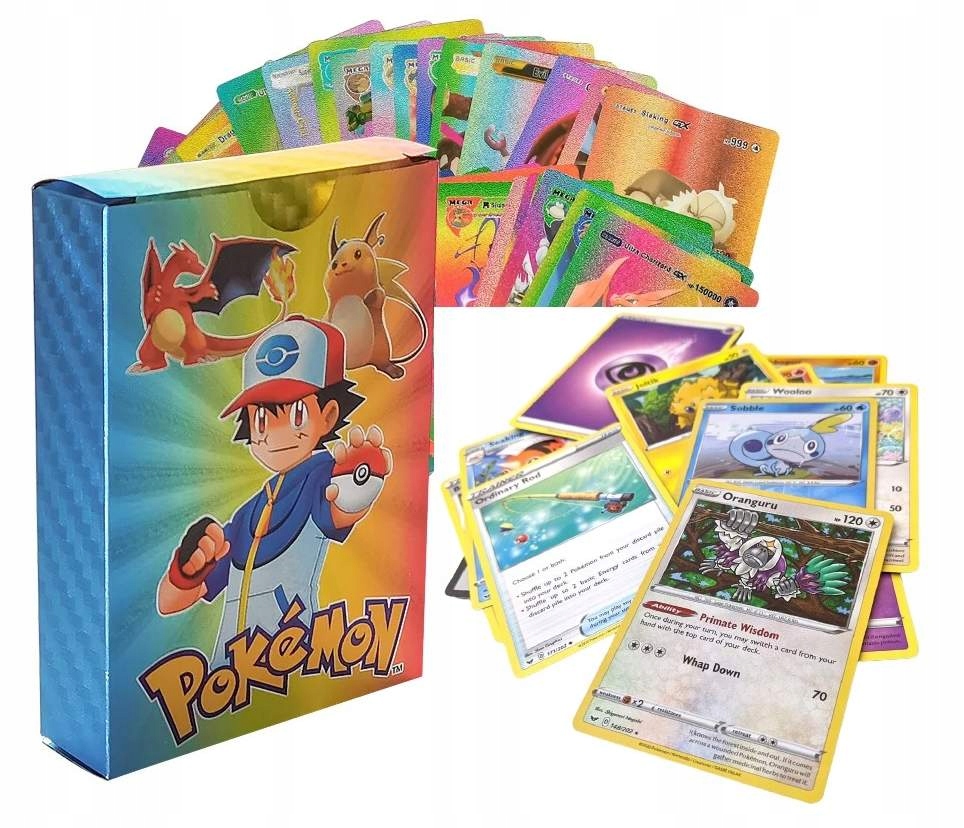 KARTY POKEMON KOLOROWE TĘCZOWE KOMPLET 55 SZTUK + 10 GRATIS