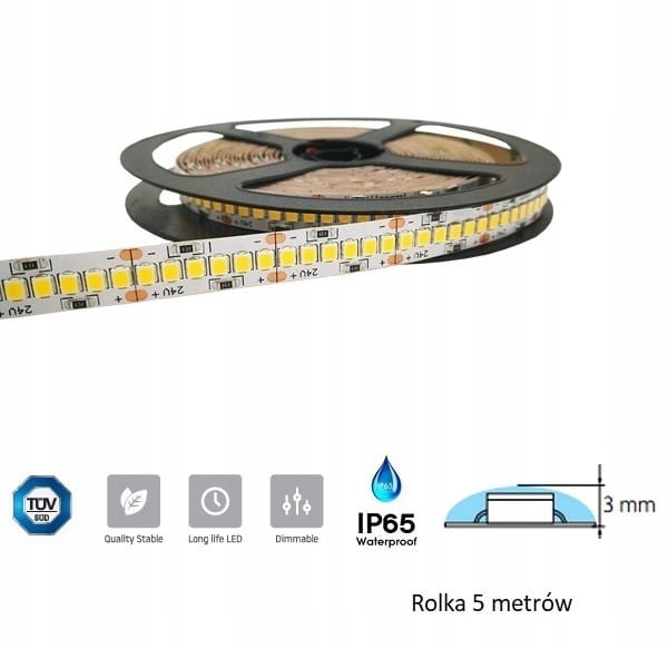 Taśma Led biała neutralna 24V 240led/m 20W/m IP65 jasna rolka 5metrów