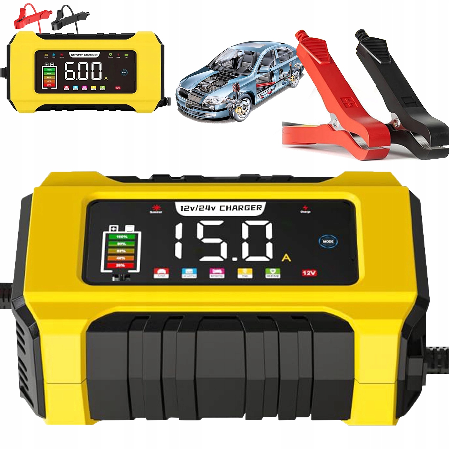 Automatický Usměrňovač Inteligentní Nabíječka Akumulátoru LCD 12V 24V