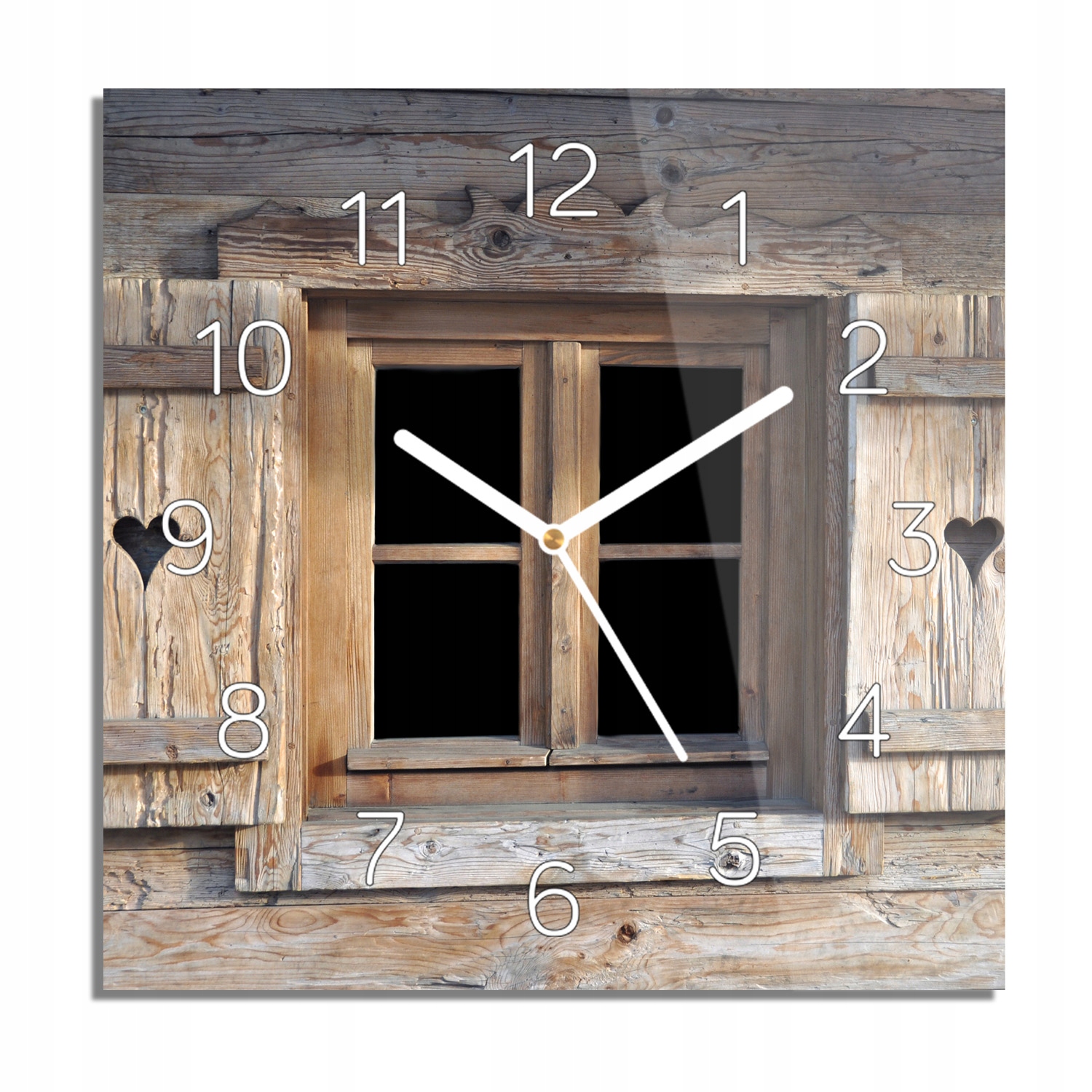 Okno srdce dům skleněné hodiny bílé číslice 30x30