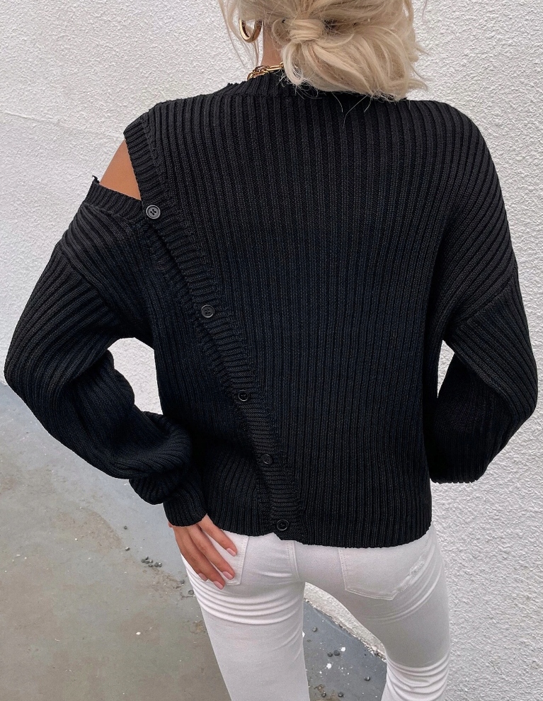 SHEIN SWETER DAMSKI CZARNY NA CO DZIEŃ 40/42 VUU Wzór dominujący bez wzoru
