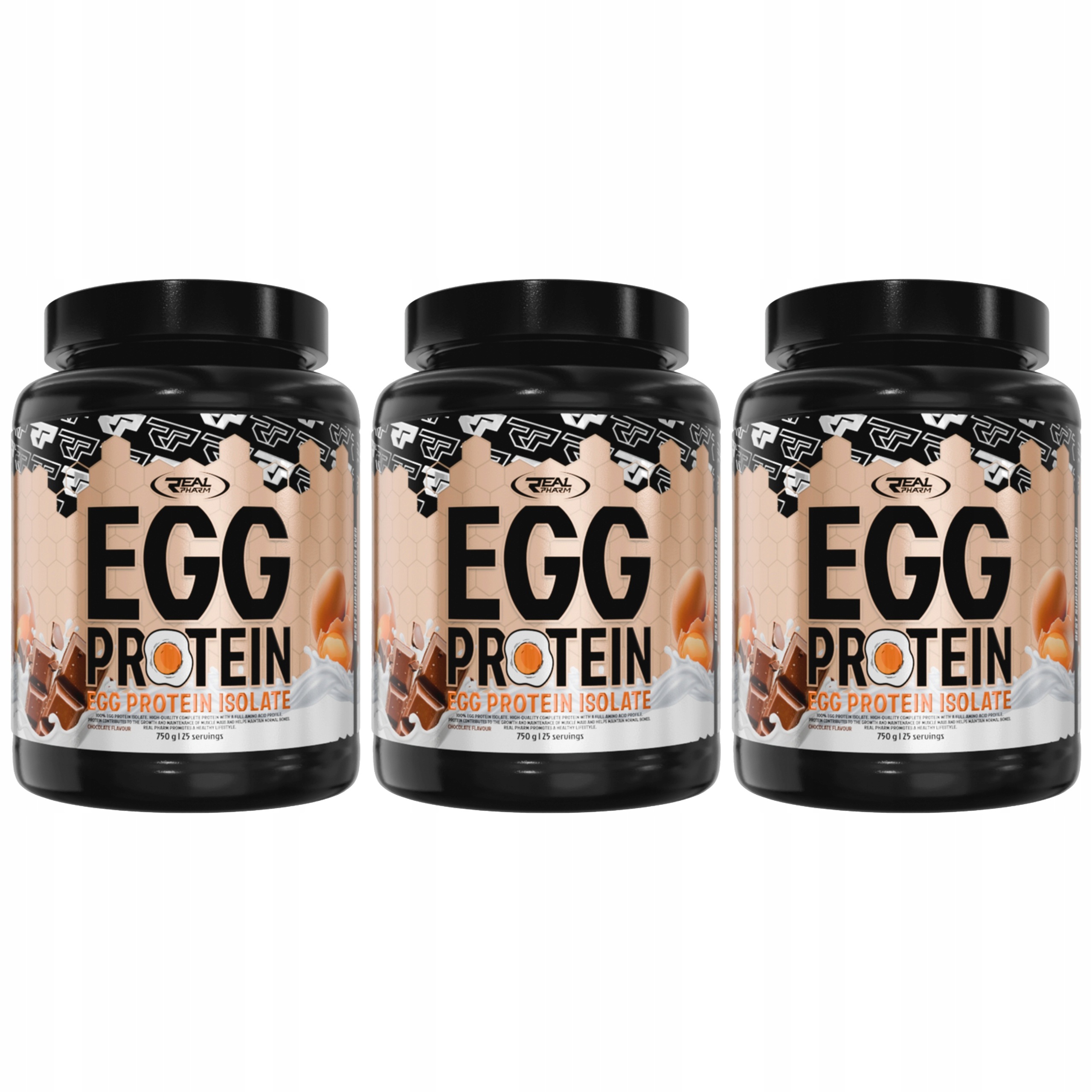3x Vaječný protein Izolát Egg Protein 750 g Doplněk Stravy Hmotnost Čokoláda Real Phar