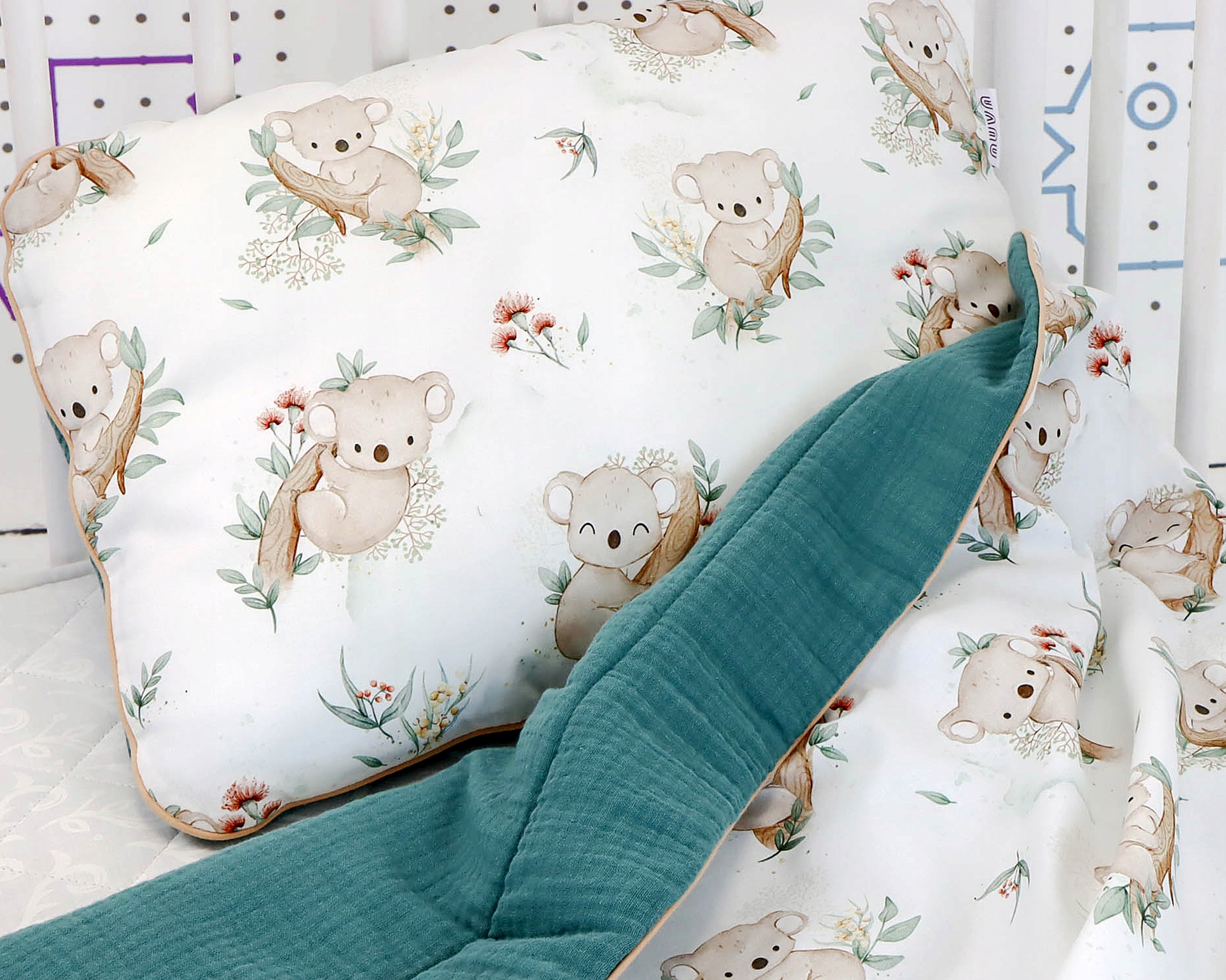 Kocyk Bawełna i Muślin Koala Biel Długość 100 cm