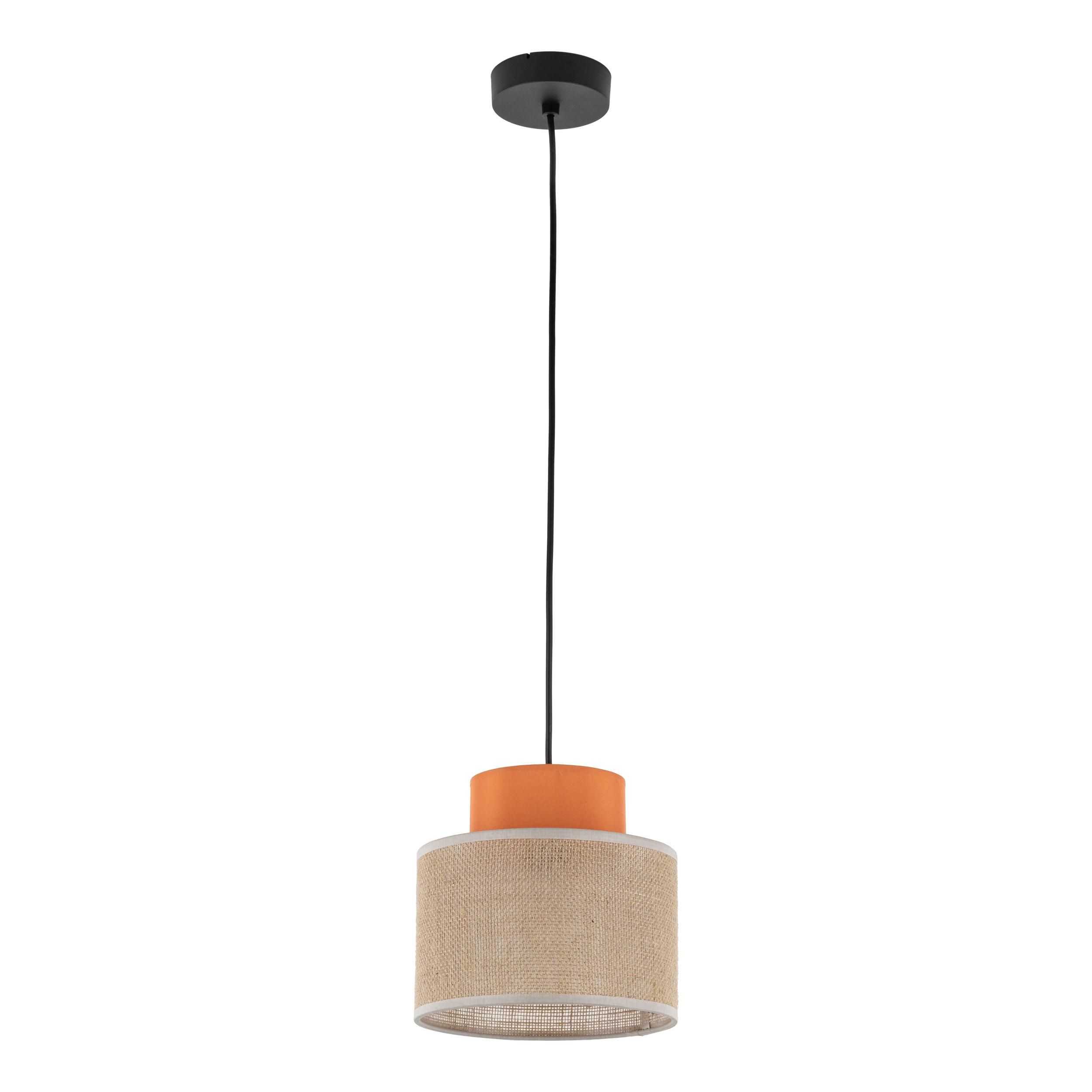 Závěsná lampa Duo černá stínidlo juta oranžová 1xE27 20 cm Skandinávská