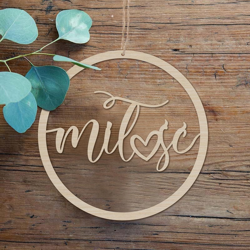 KOŁO OBRĘCZ ŚLUBNA Z NAPISEM MIŁOŚĆ DREWNIANE Marka Sklepykoka