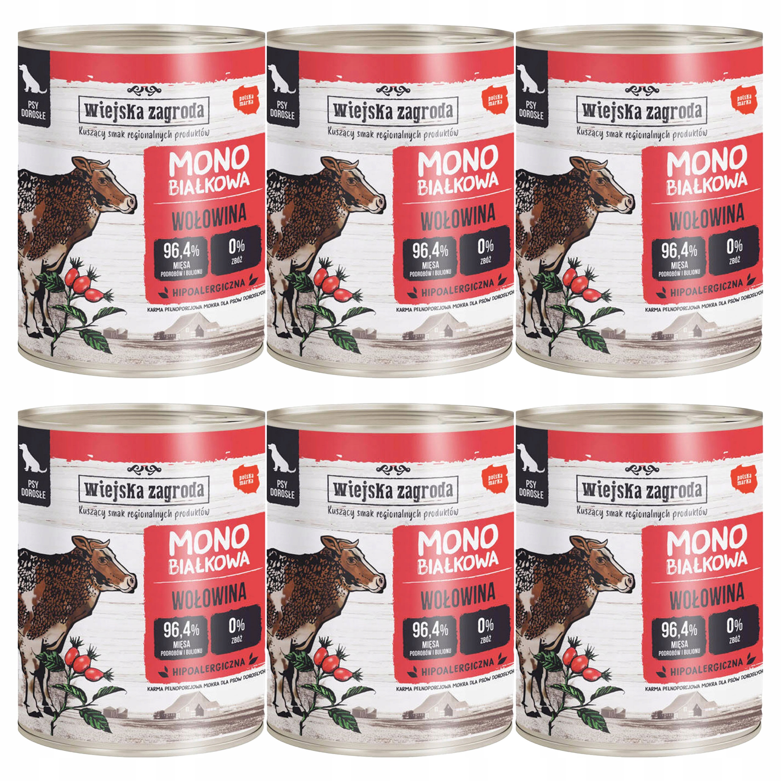 Levně Wiejska Zagroda Monoproteinové krmivo pro psa Hovězí maso 6 x 800 g, hypoalergenní