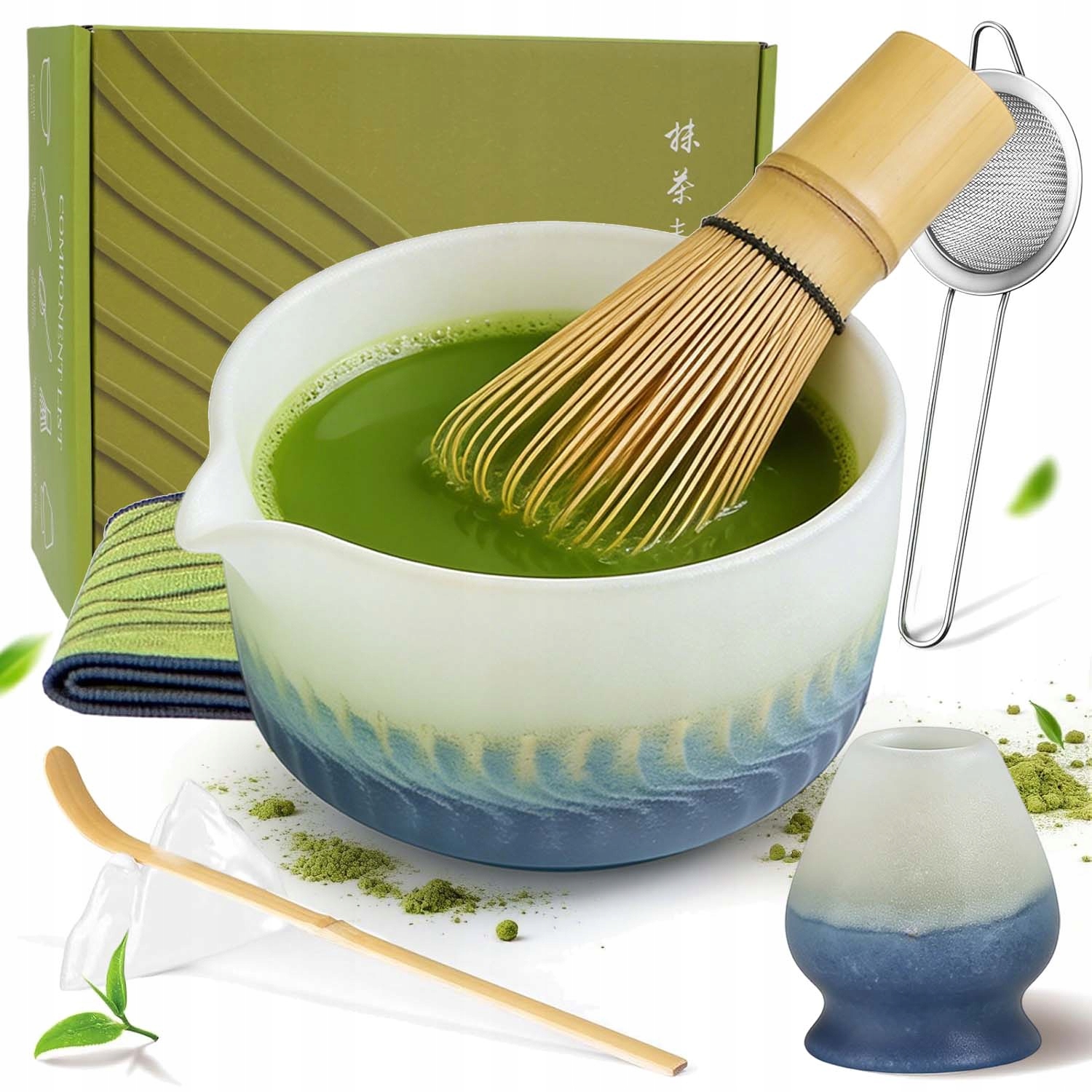 7X Bambusowy Zestaw Prezentowy Do Herbaty Matchy Chashaku Trzepaczka Łyżka