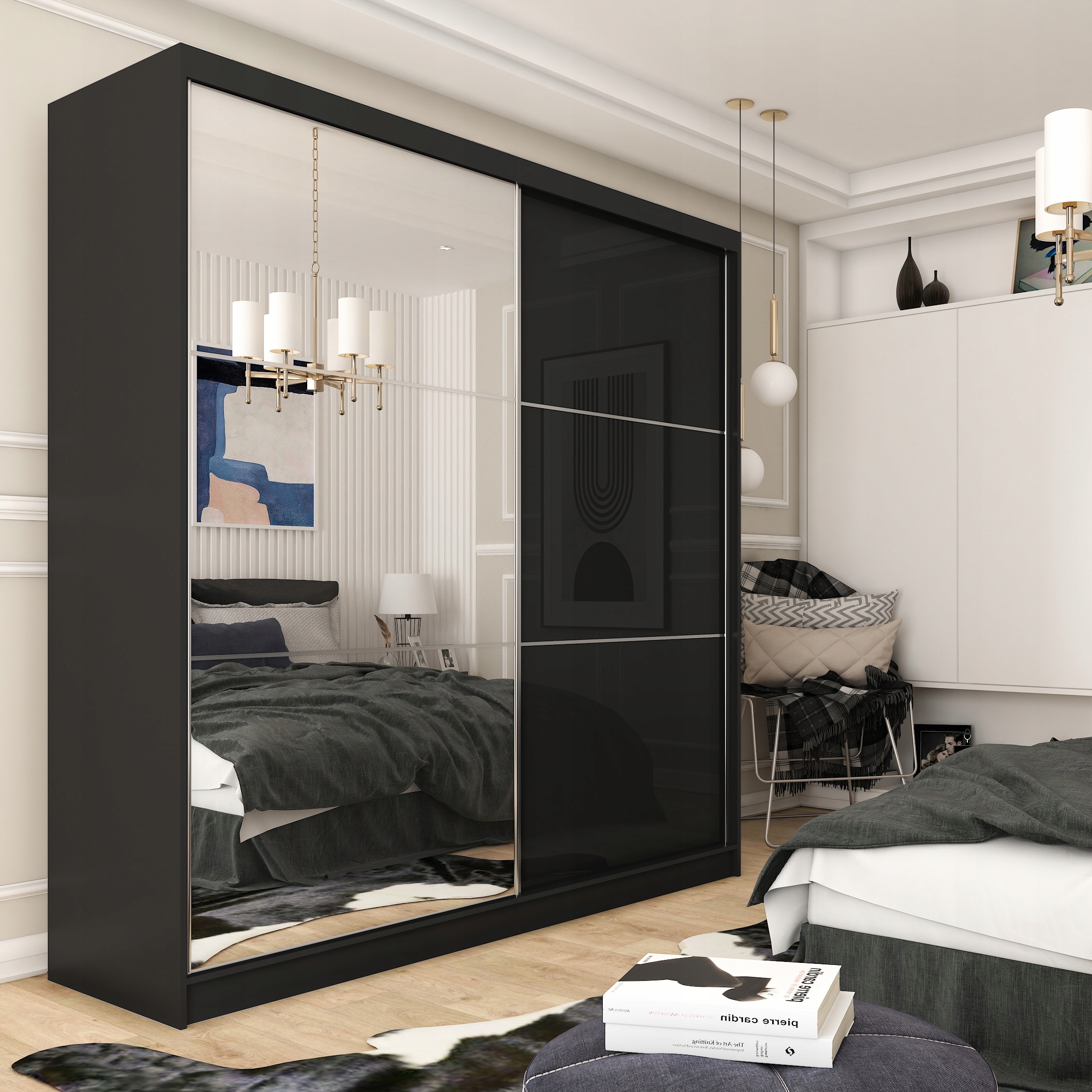 Skříň dvoudveřová Vitale 200 cm Skříň se zrcadlem Posuvná černá