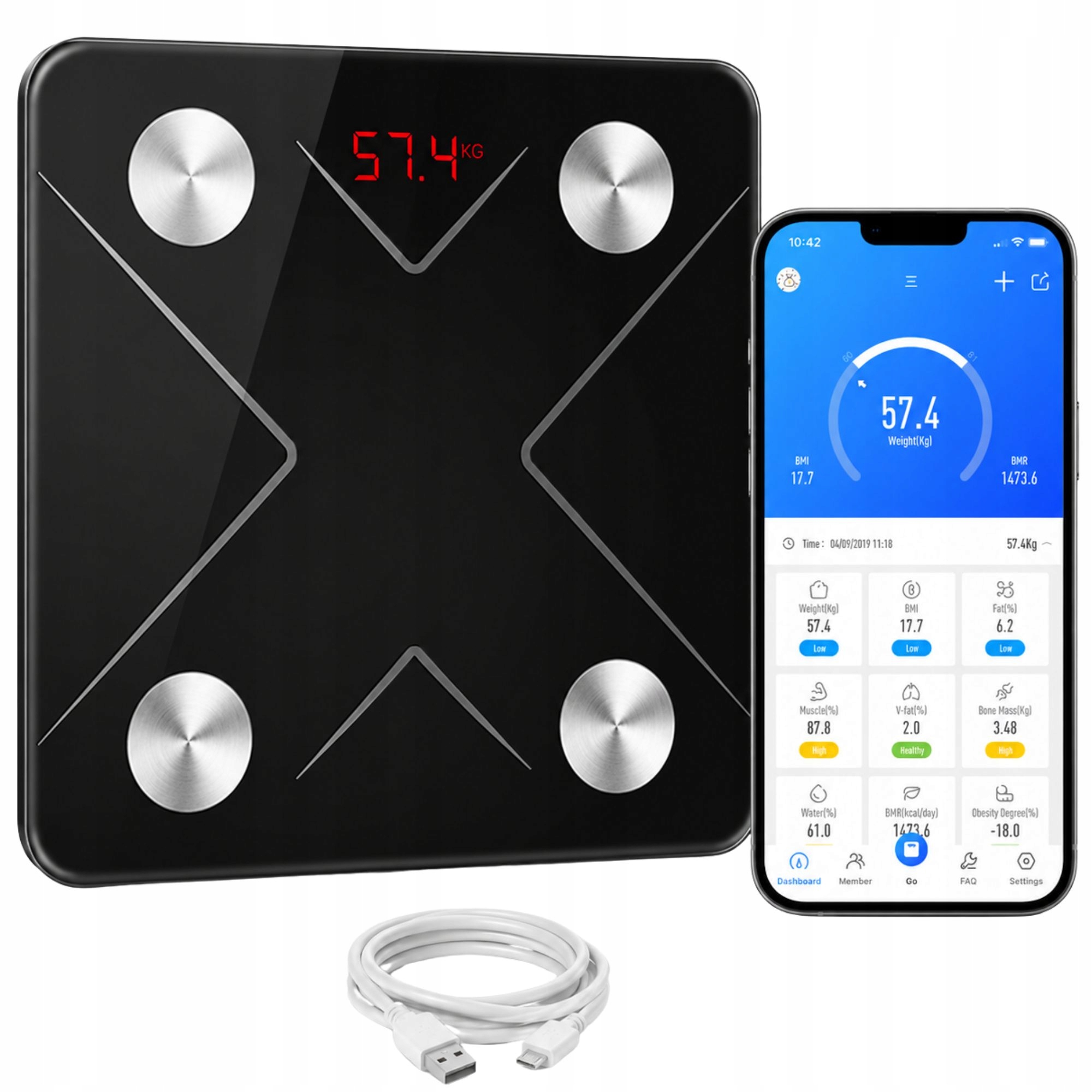 Waga Łazienkowa Analityczna Elektroniczna 180kg Bluetooth Smart LCD Usb