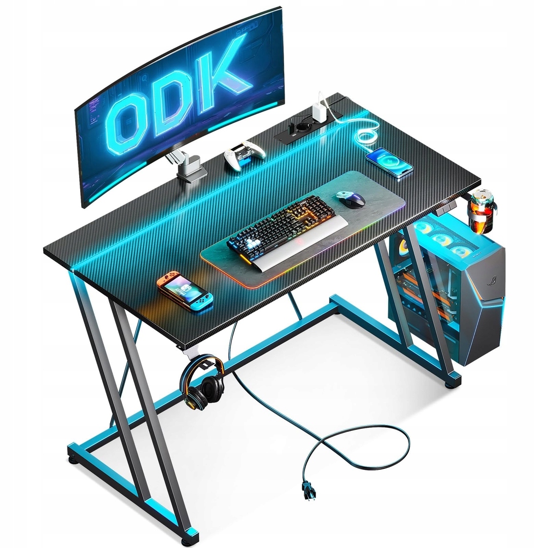 Odk Biurko do gier Led 100 x 50 cm gamingowe czarne włókno węglowe P635
