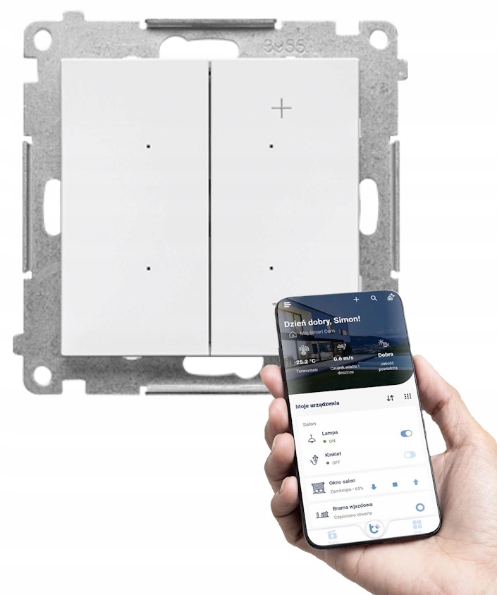 Simon 55 Stmievač na Rgbw popruhy Dimmer 12-24V ovládaný Wifi Biely Mat