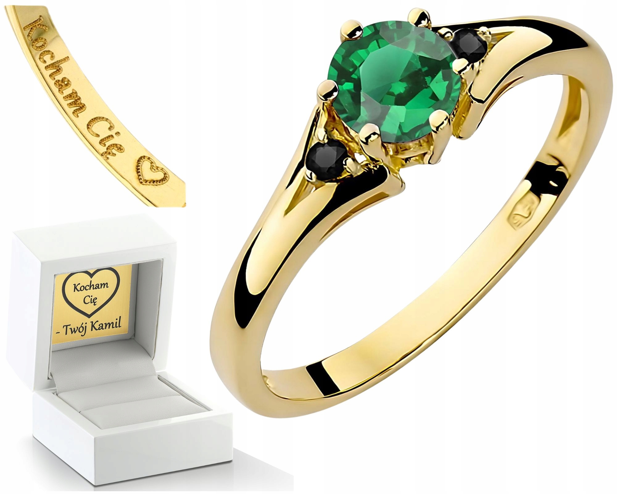 Prstýnek Prsten Se Smaragdem A Diamanty, Zlato 585, Gravírování Dárek