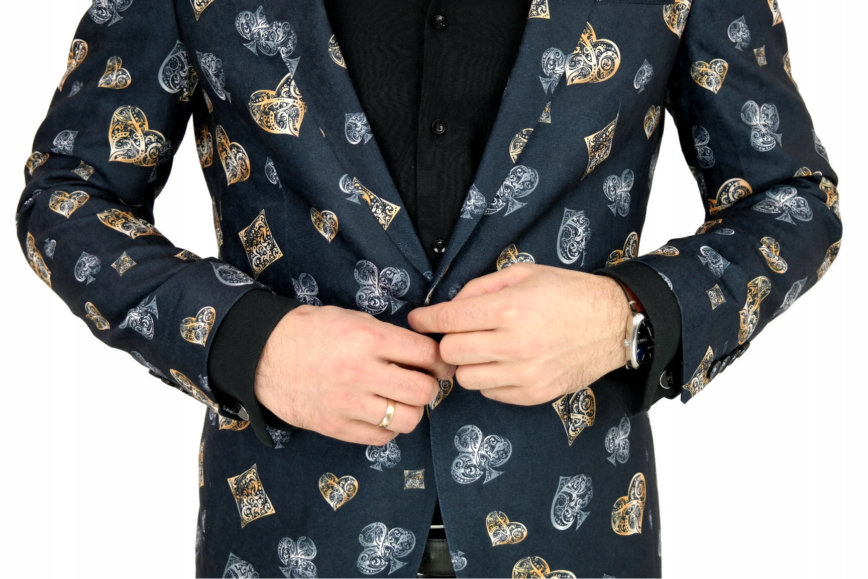 GIOVANNI PERA Marynarka męska D806 poker 46 XS Wzór dominujący mix wzorów