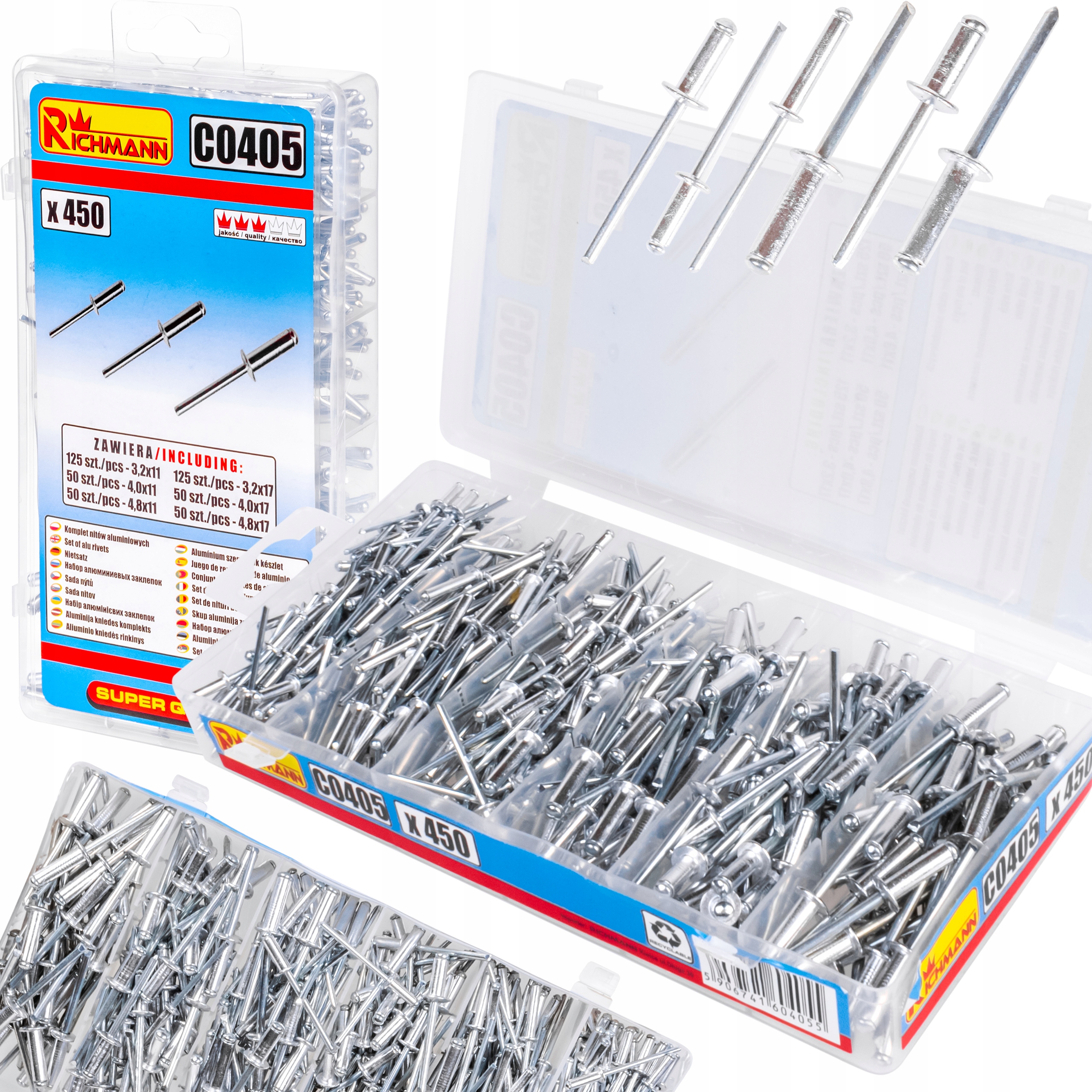 

Zestaw 450el. Nitów Nity Aluminiowe Zrywalne Różne