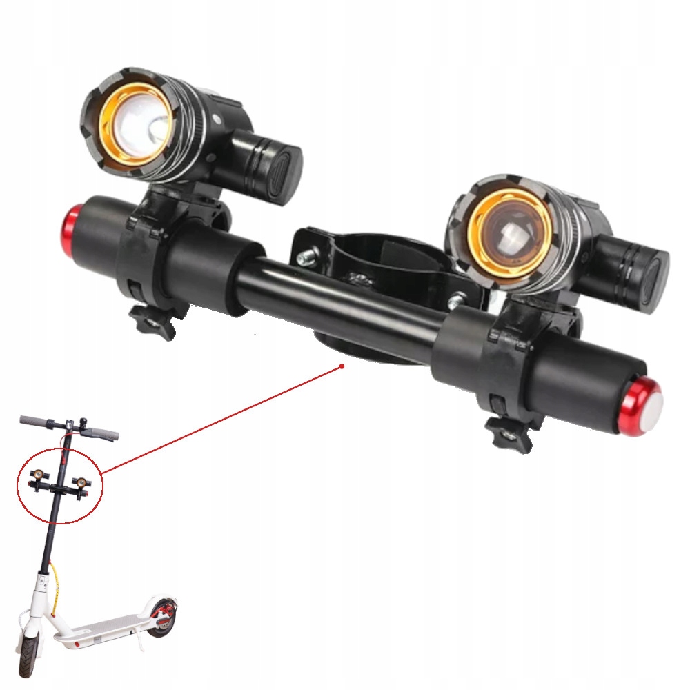 2x Led lampa upevňovací příčka pro sloupek volantu pro koloběžku