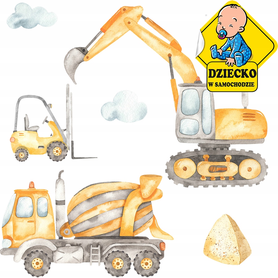 

Duża Naklejka na ścianę Pojazdy Budowlane 86x57