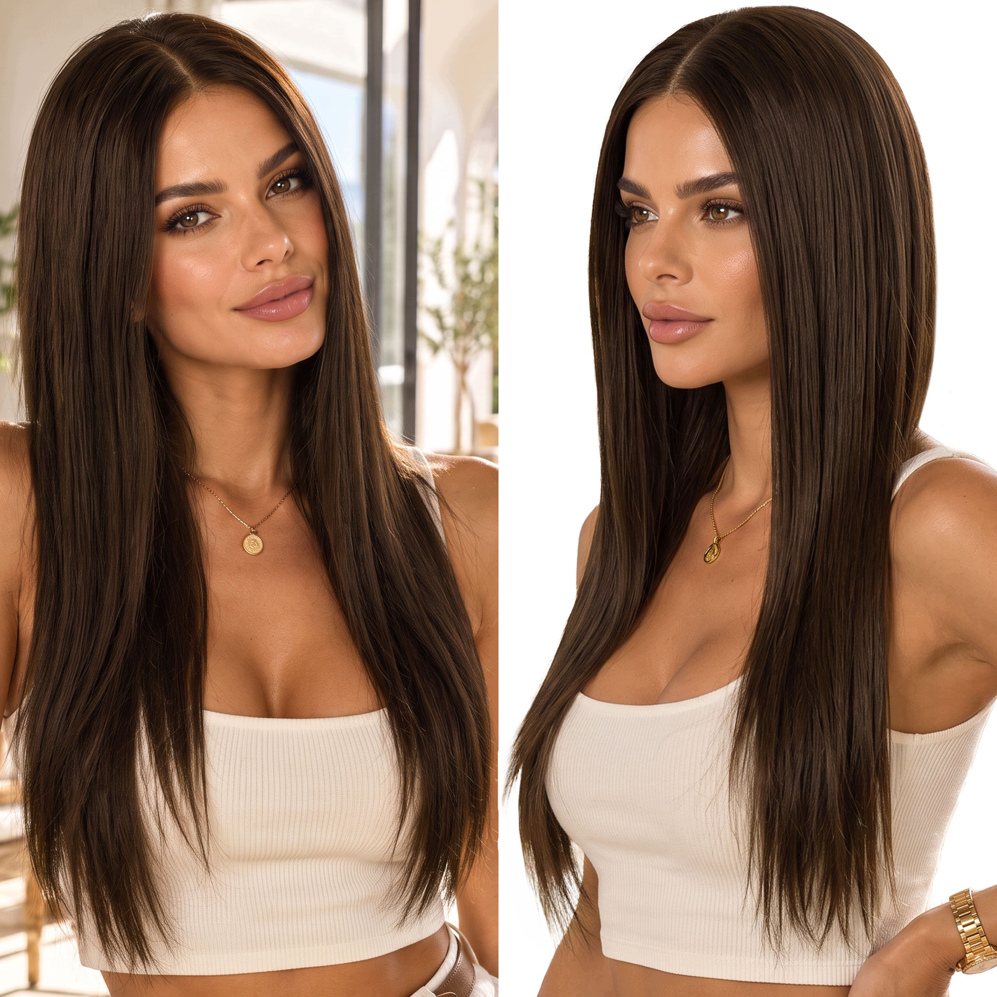 Peruka syntetyczna cieniowana długa Top Lace ciemny brąz 225g 70cm