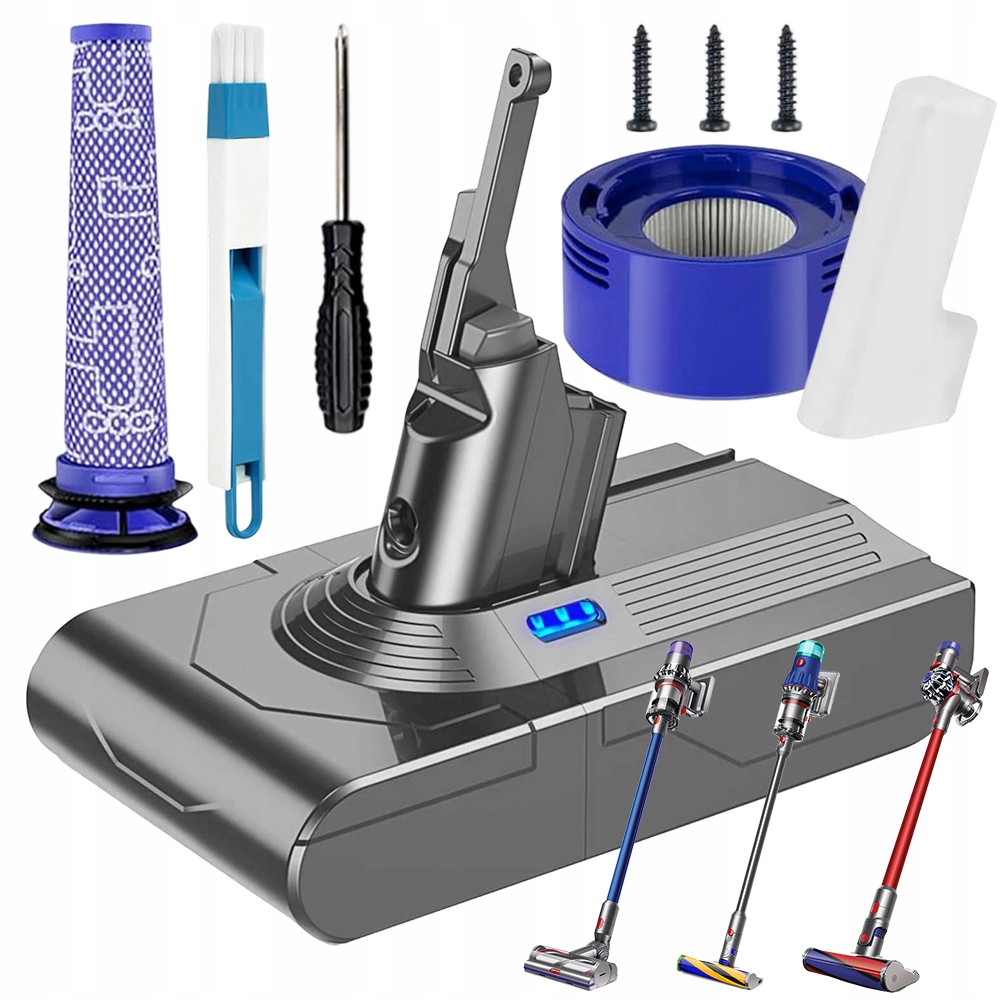 Baterie 21.6 V 6000 mAh pro Dyson V8 Sv10 s filtry a kartáčem