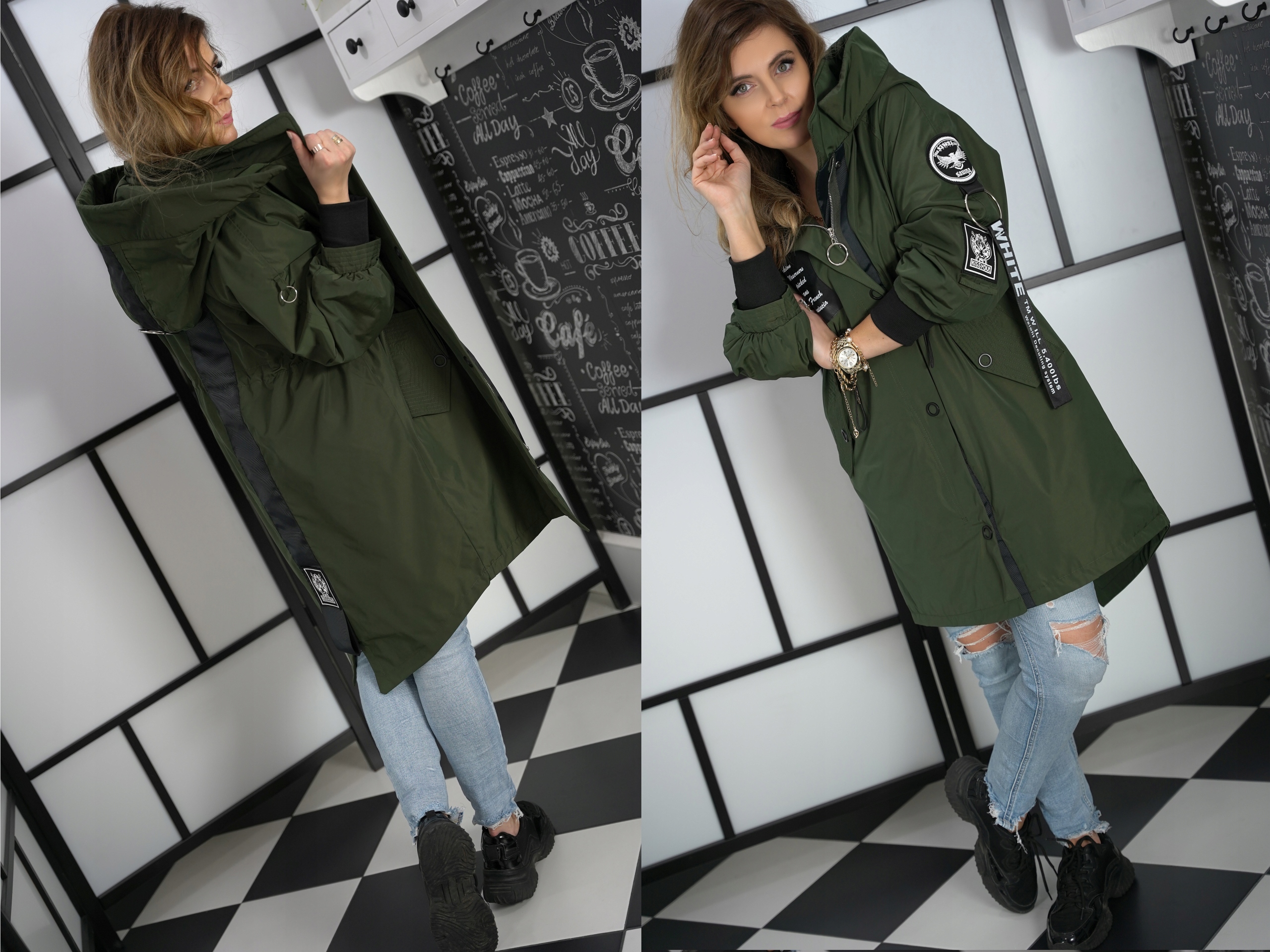 KURTKA PARKA z kapturem WIOSENNA WILD khaki M Rozmiar M