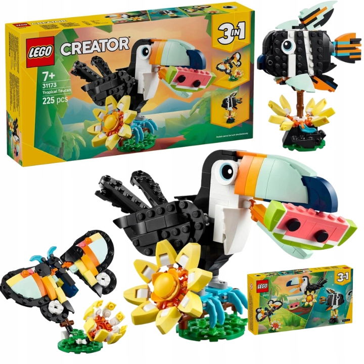 Klocki Lego Creator 31173 Dzikie Zwierzęta Tropikalny Tukan Motyl Ryba 3W1