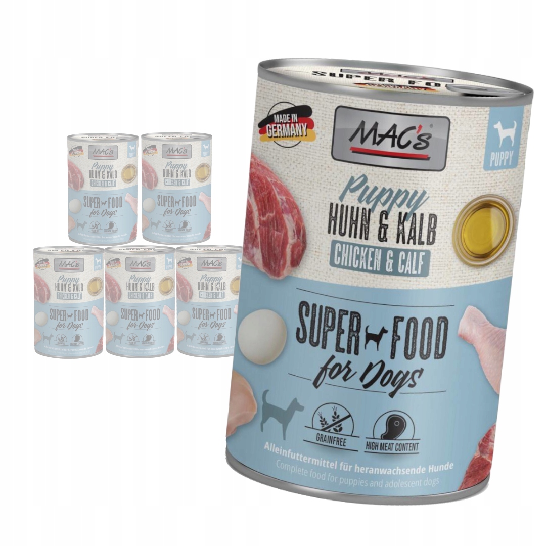 Levně MAC's Puppy Bezobilné Vlhké Krmivo pro štěňata Kuře s telecím masem 6x400 g
