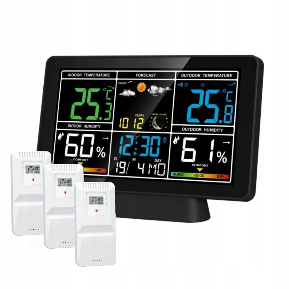 Bezdrátová meteorologická stanice LCD 7,5" Barometr Teploměr 3*senzor