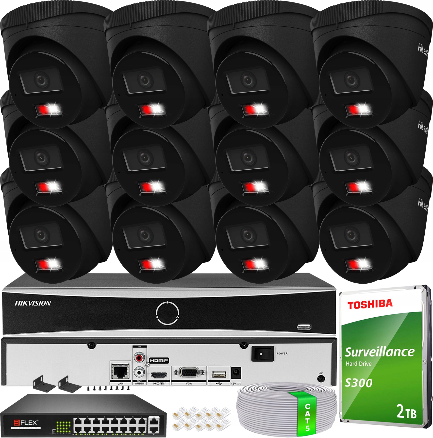 Sada 12 Monitorovacích Kamer 6MPx 3K+ Hilook By Hikvision Black PoE 2TB
