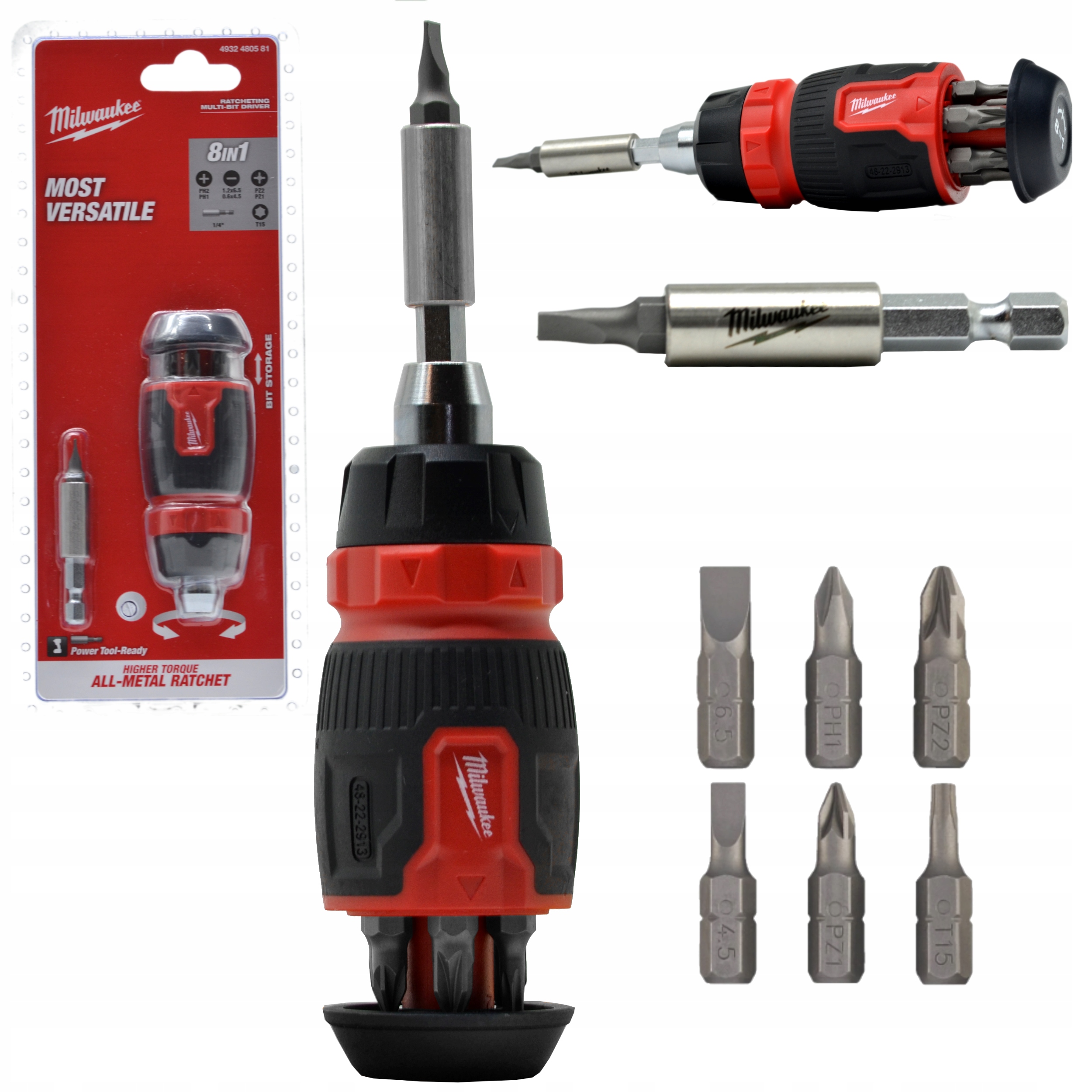 Uniwersalny Wkrętak Śrubokręt Z Grzechotką 8w1 7 Końcówek Bitów Ph Pz Torx