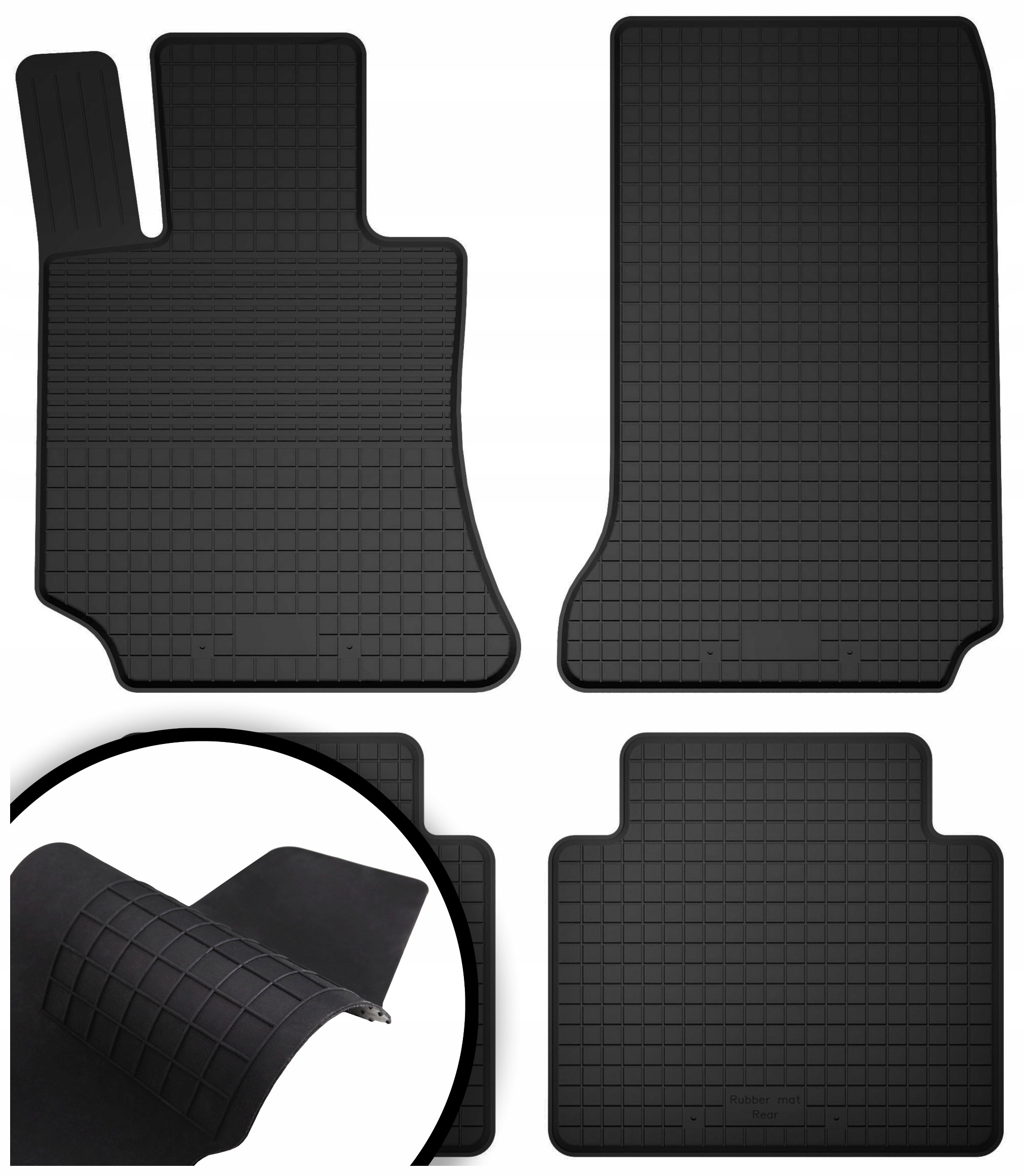 Dywaniki Samochodowe Gumowe Czarne Korytkowe Zestaw rant 2CM Tunel