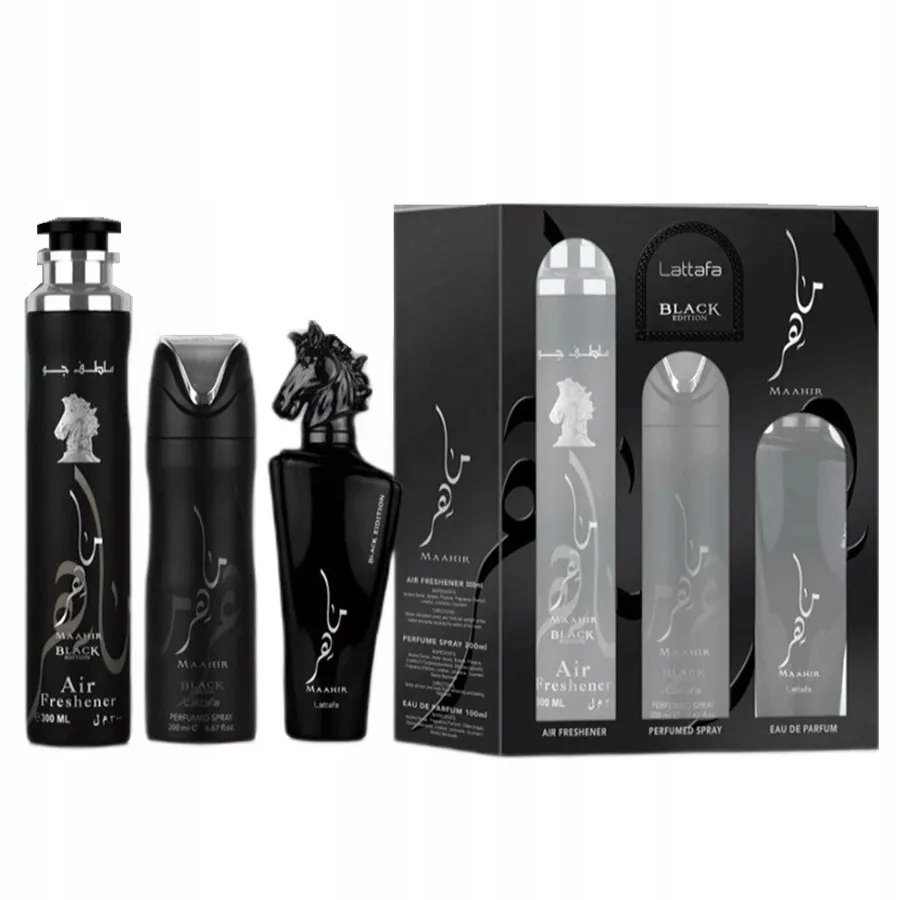 Lattafa Maahir Black Edition Edp 100ML+DEODORANT 200ML+AIR Freshener 300ML