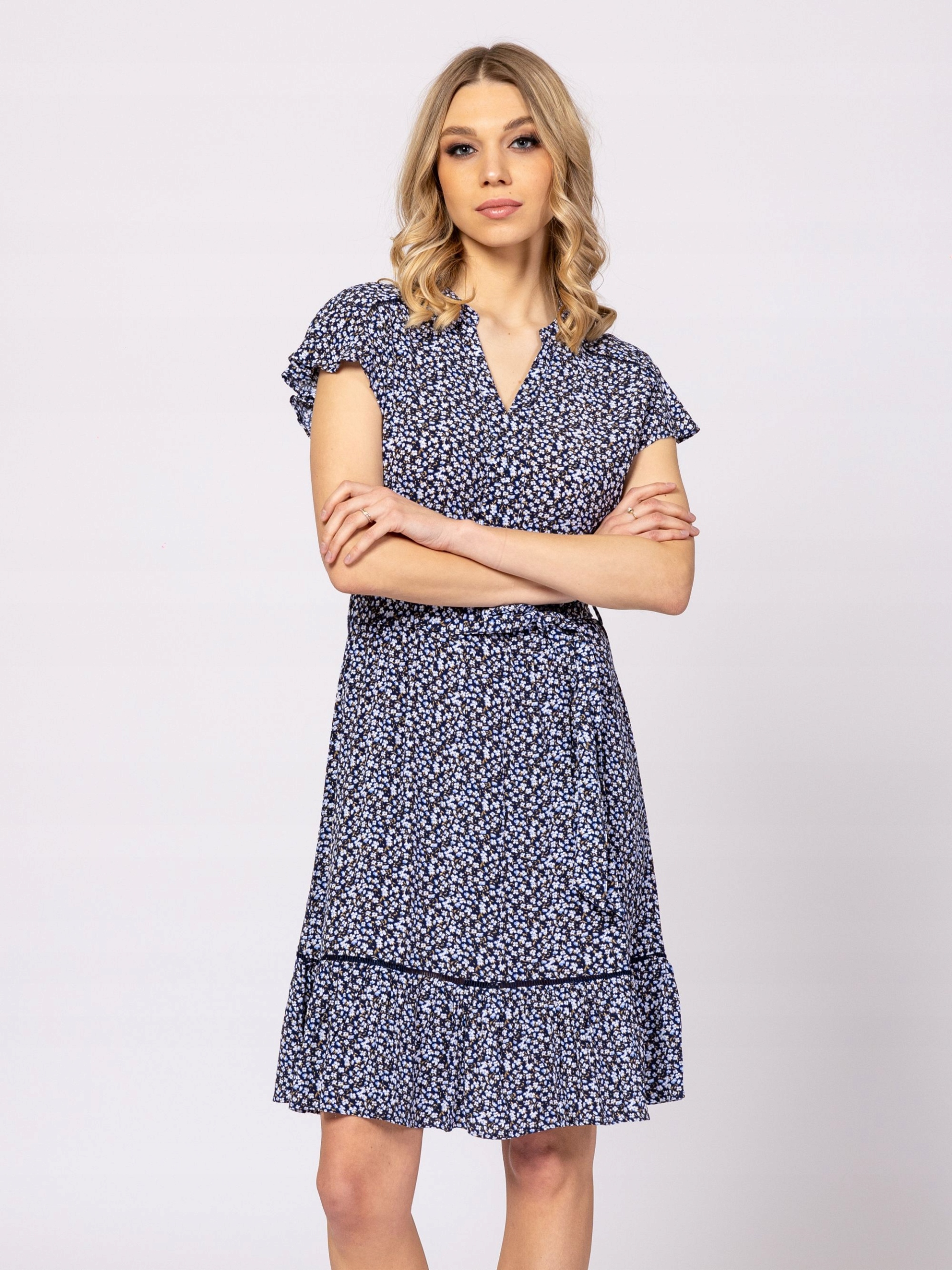 Heavy Tools Letní Šaty S Volánkem Virginia Flora Tmavě Modrá XL