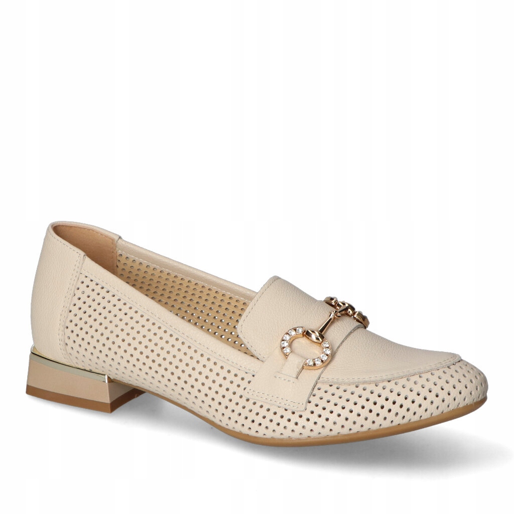 Pohodlné dámské ažurové mokasíny Gamis Světle béžové Lico Kožené s ozdobou 35