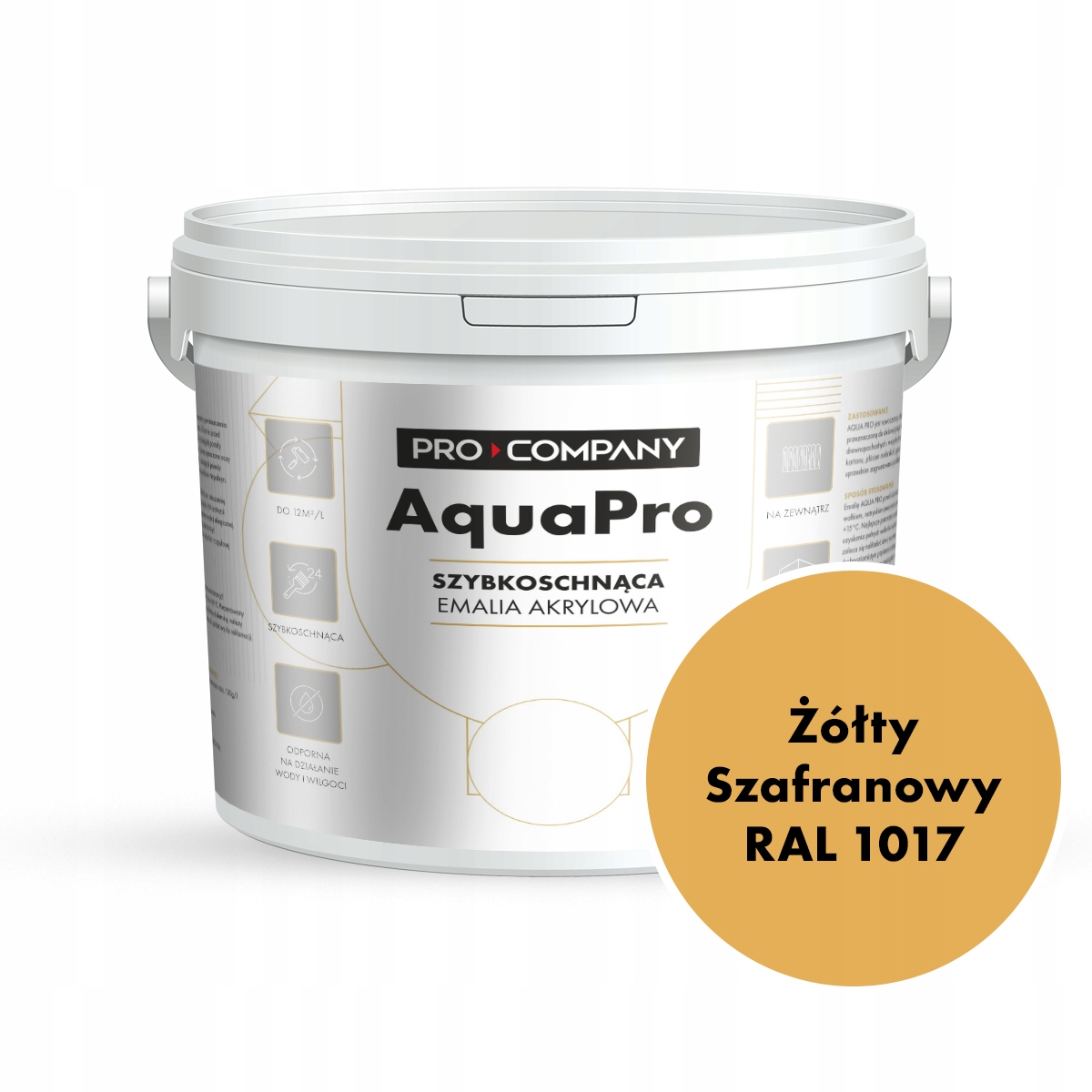Aqua Pro Emalia Akrylowa Szybkoschnąca 9L Żółty Szafranowy Ral 1017