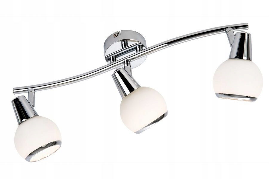Długi plafon z reflektorami chrom z 3 białymi kloszami Loris korytarz