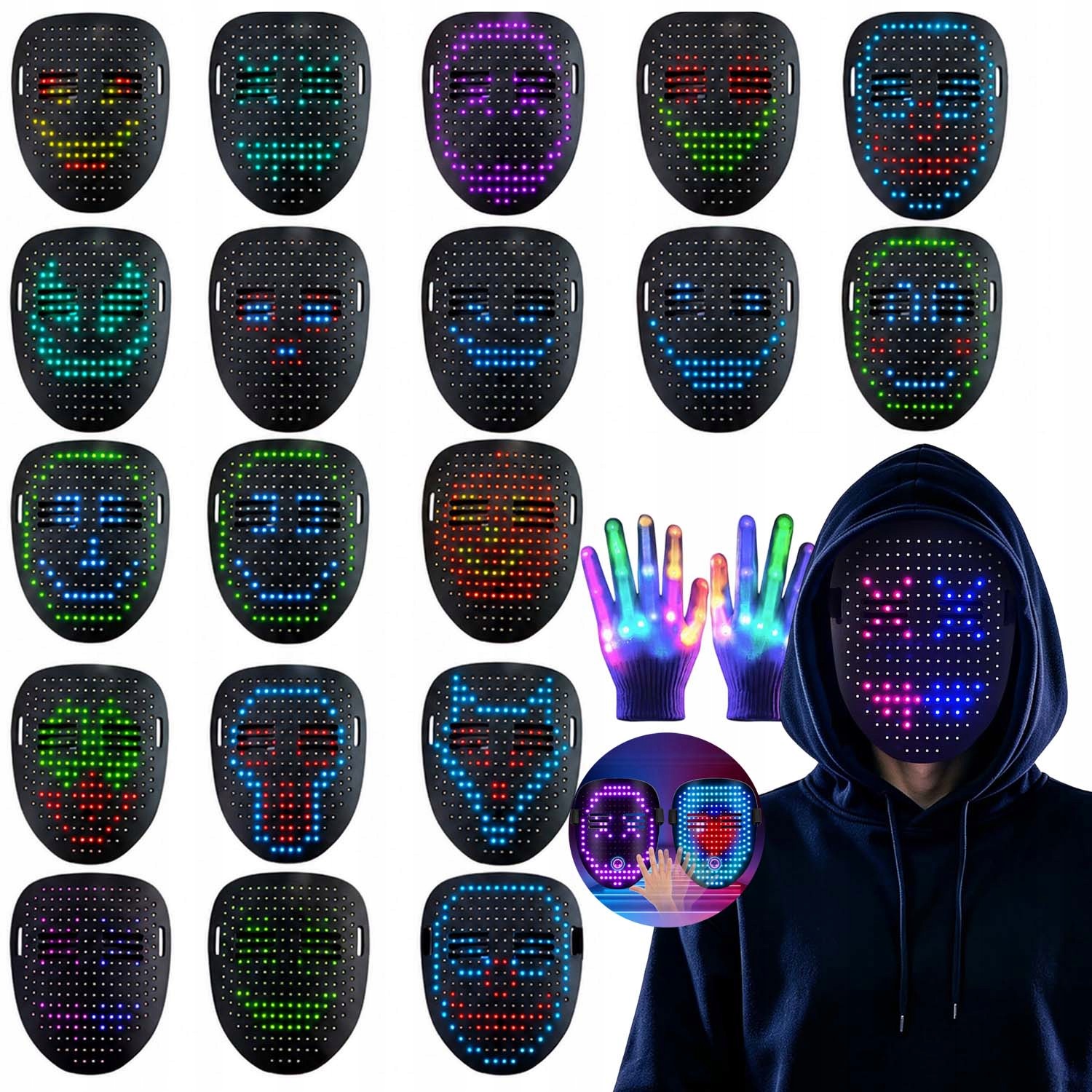 Led Maska Na Obličej Z Abs Plastu A Houbičky Pro Párty A Cosplay Dospělých