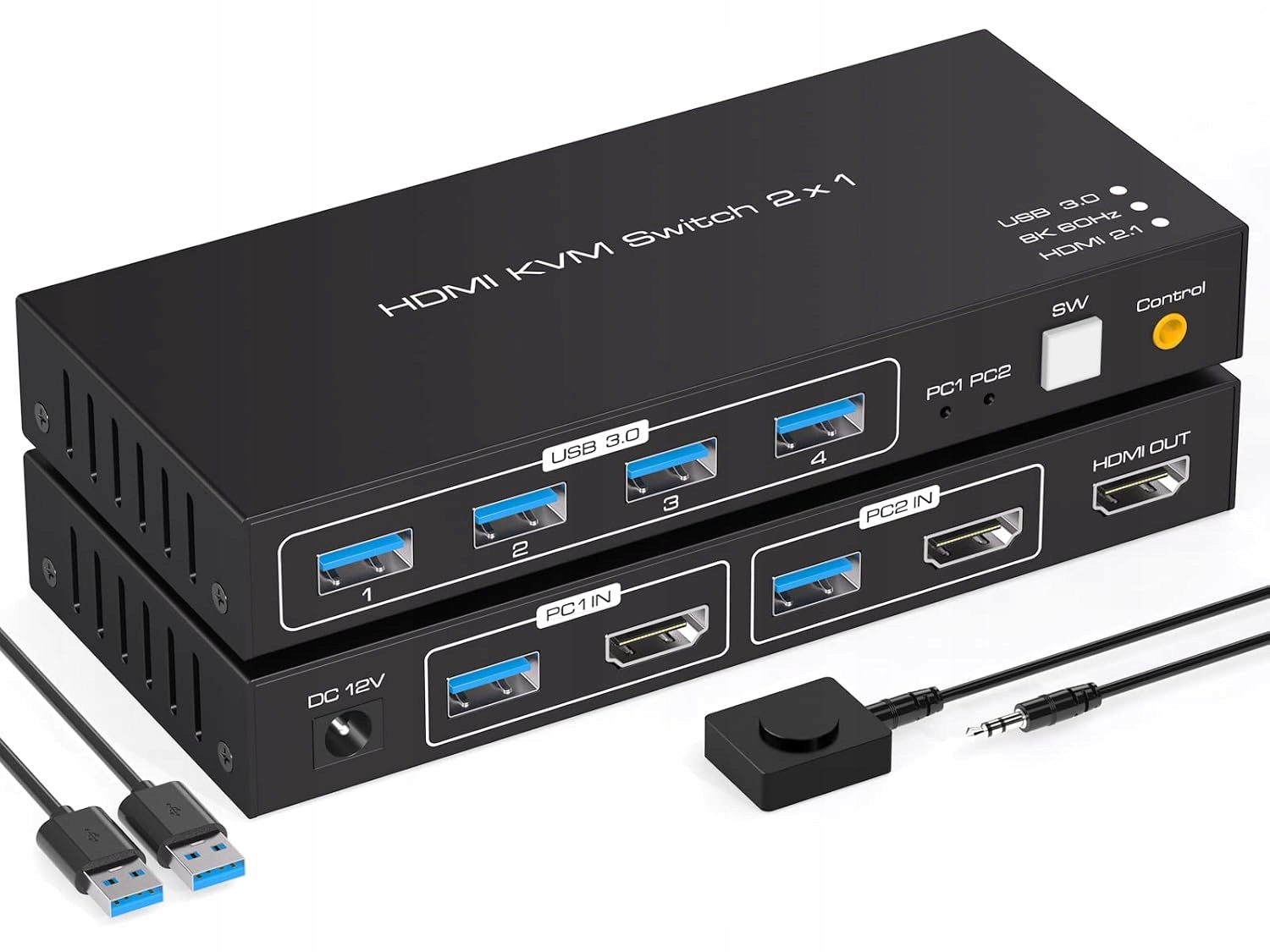 CZARNY PRZEŁĄCZNIK HDMI KVM VPFET 2 x 1 Z USB 3.0