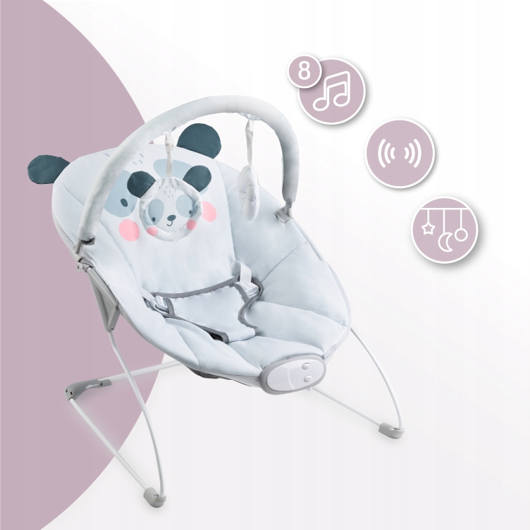 LEŻACZEK DLA NIEMOWLĄT - MoMi GLOSSY SZARY - ZABAWKI MELODIE WIBRACJE Waga dziecka 0 - 9 kg