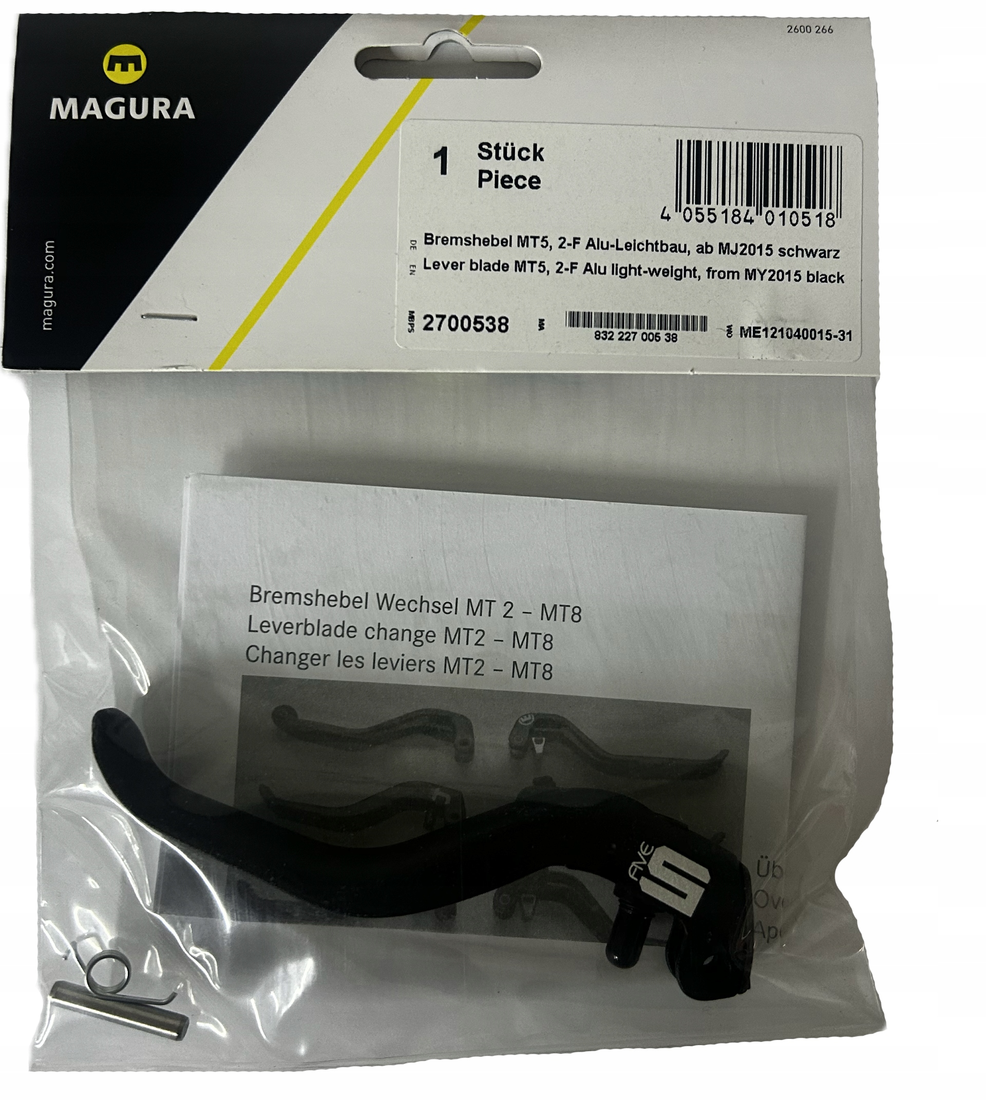 Páčka pro hydraulickou brzdu Klika Magura MT5 pro 2 prsty Originál