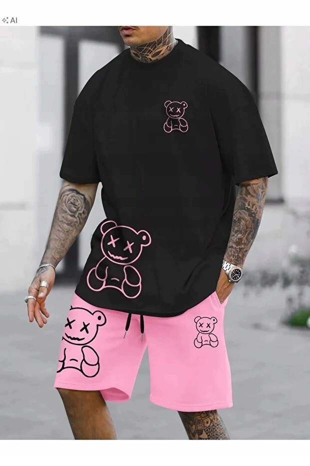 Černý Pánský Komplet S Růžovými Aplikacemi Oversize Xs 5IA