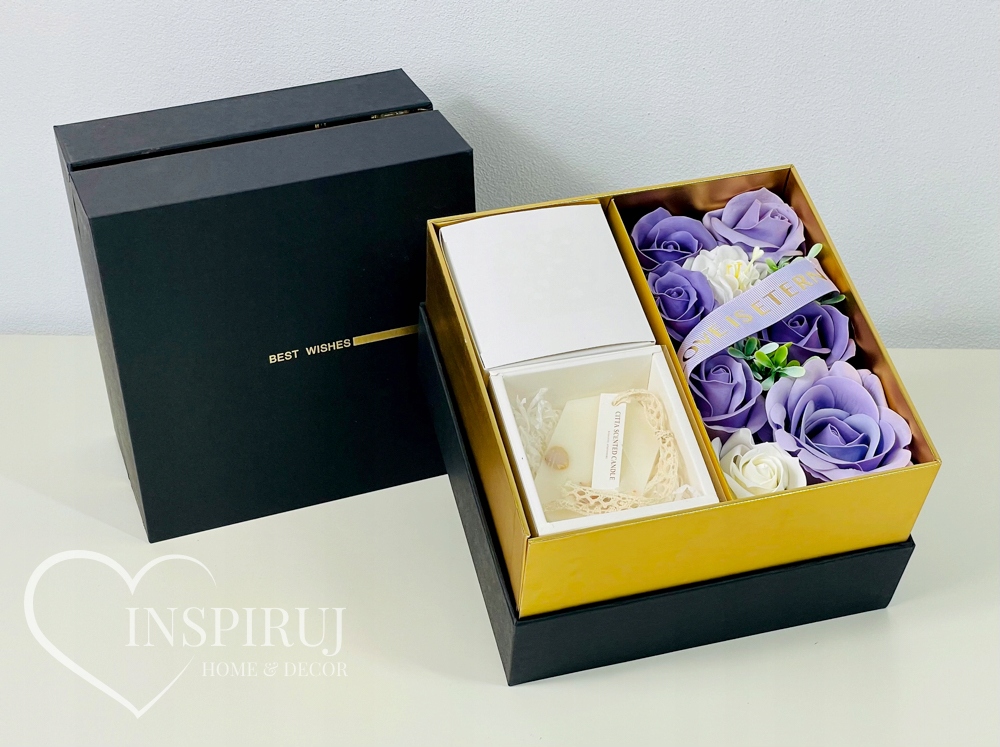FLOWERBOX Z KWIATAMI MYDLANYMI ZAPACHOWY WOSK SOJOWY PREZENT KWIATY MYDLANE Marka Inspiruj