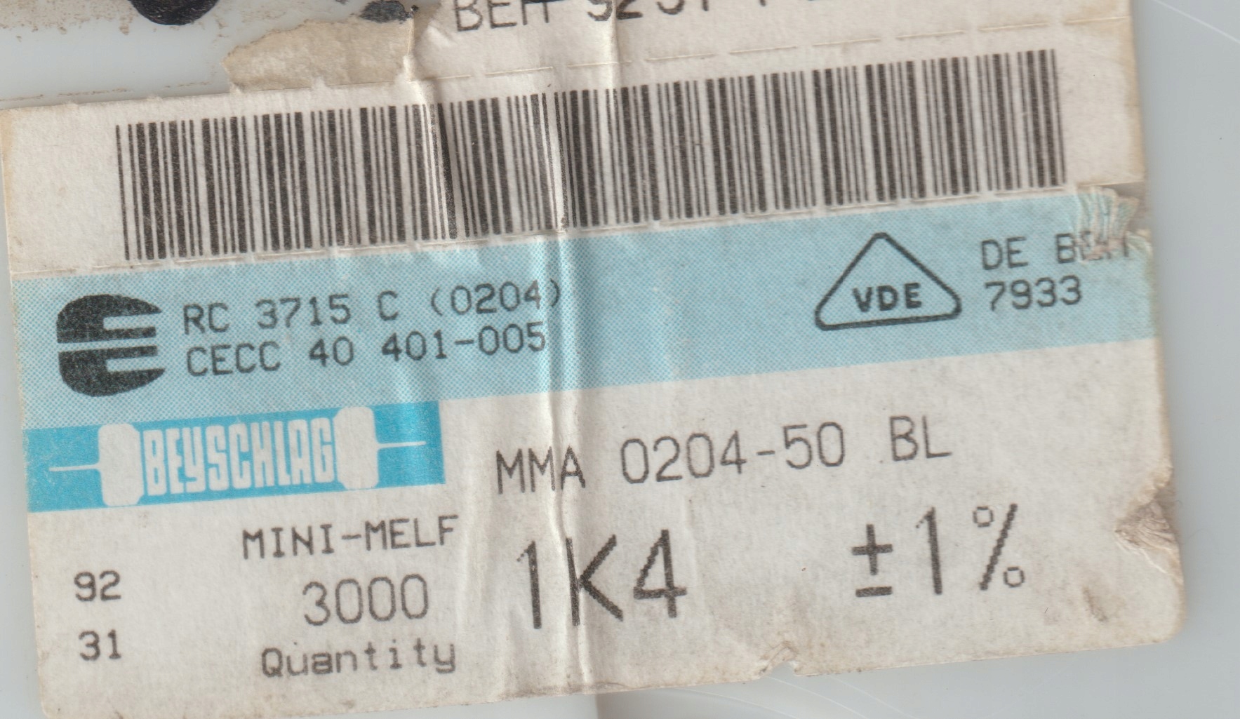 [100szt] 1K4 1% 50ppm rezystor Smd minimelf MMA0204 Beyschlag low noise